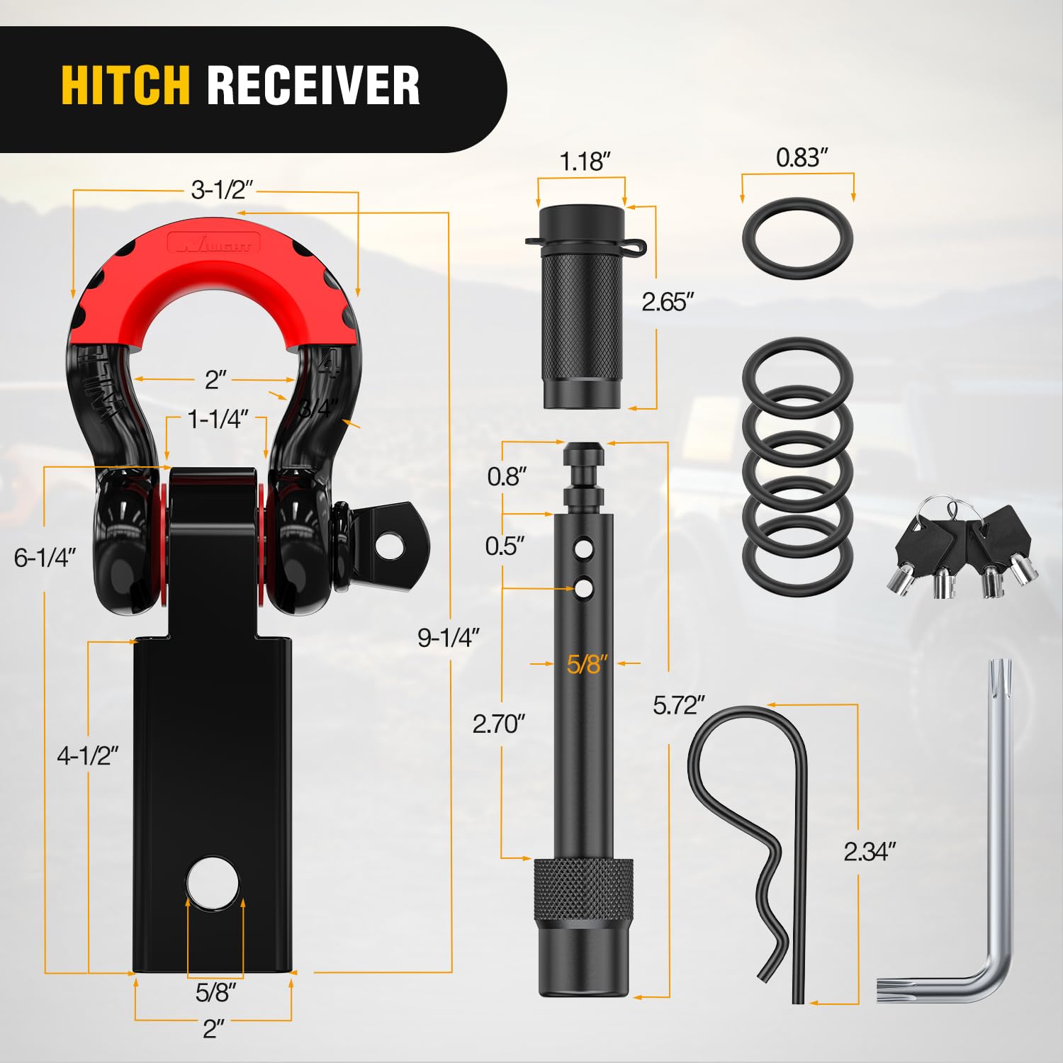 Nilight 3'' x 30' Recovery Tow Strap Kit with 2'' Hitch Receiver and 3/4'' Anti-Theft D-Ring Shackles Storage Bag Heavy Duty Tow