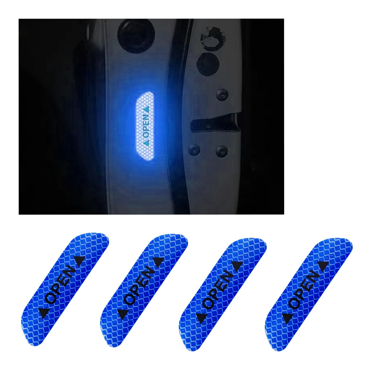 Dickno 4 PCS Car Door Reflective Safety Stickers, Night Visibility Auto Safety Warning Logos Anti-Collision Protective Strip, Un