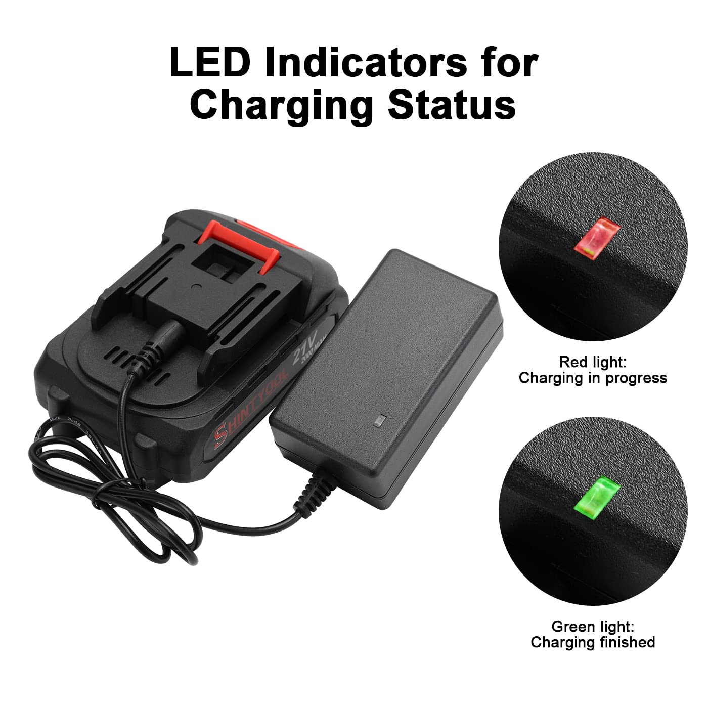 SHINTYOOL 21V Lithium Battery 2.0Ah with Charger & LED Indicator - Compatible with Leaf Blower & Cordless Tiller