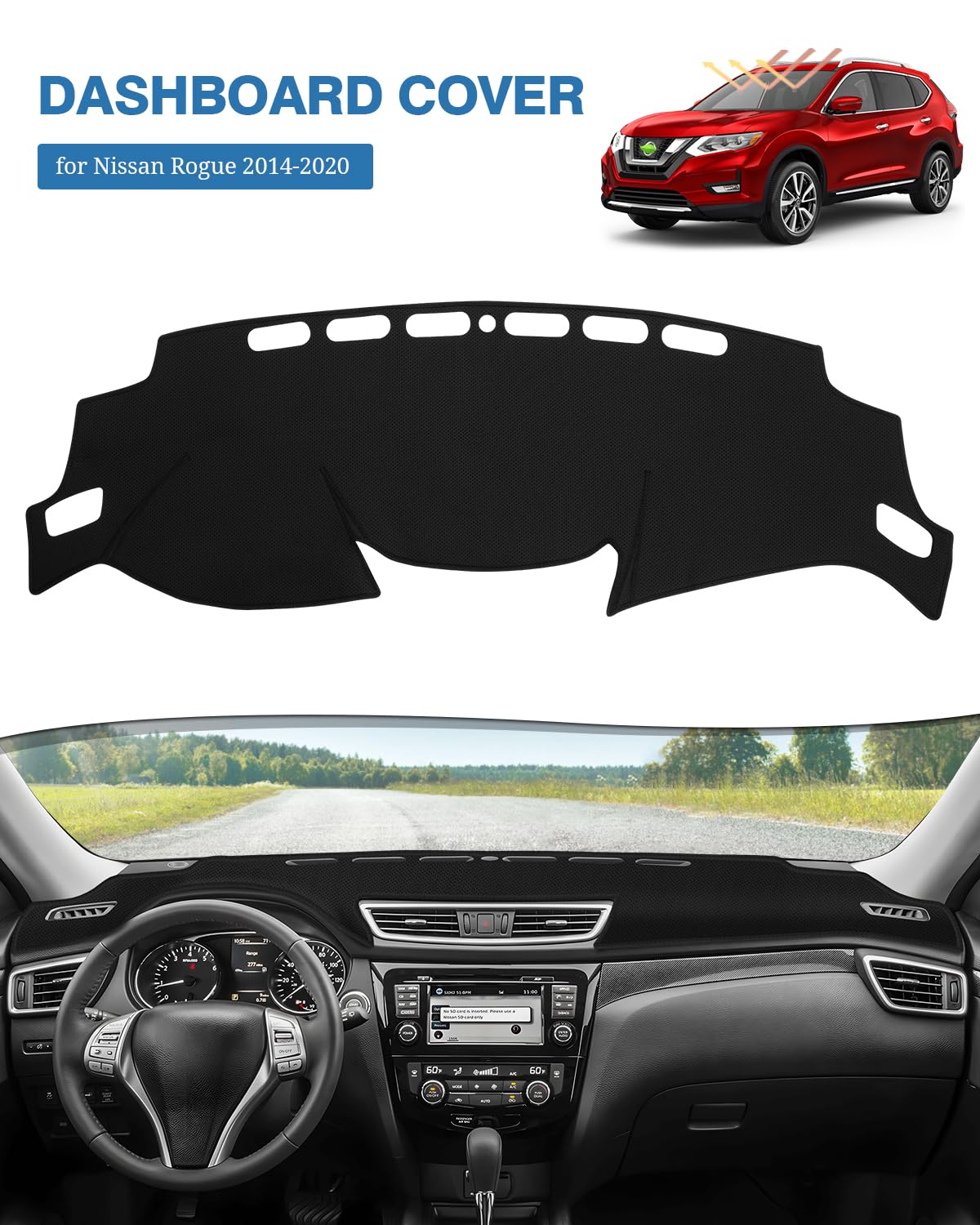 Fiilines Dash Cover For Nissan Rogue 2014-2020, Dashboard Mat Cover Rogue Accessories Sunshade Nonslip Mesh Protector No Glare B