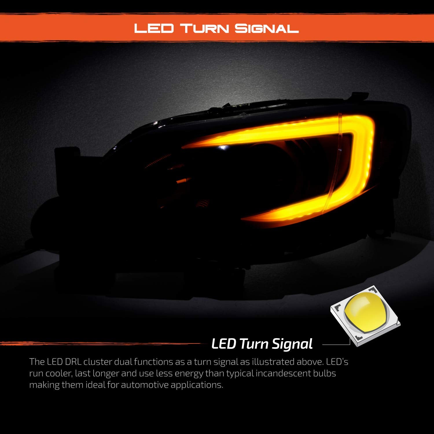 Akkon - [C-Style] [Black] For 2008-2014 Subaru Impreza Wrx Led Drl Switchback Turn Signal Projector Headlights