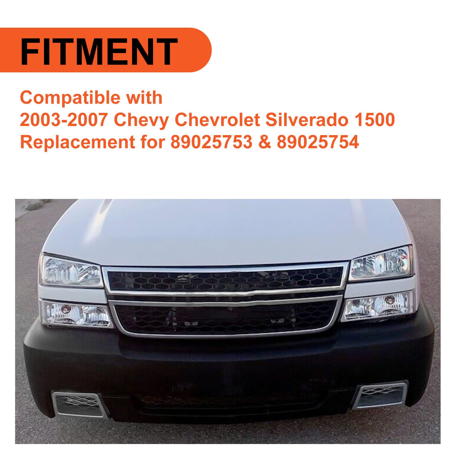 ECOTRIC Bumper Caliper Air Duct Vent Trim Compatible with 2003-2007 Chevy Chevrolet Silverado 1500 New Pair Silver Right & Left