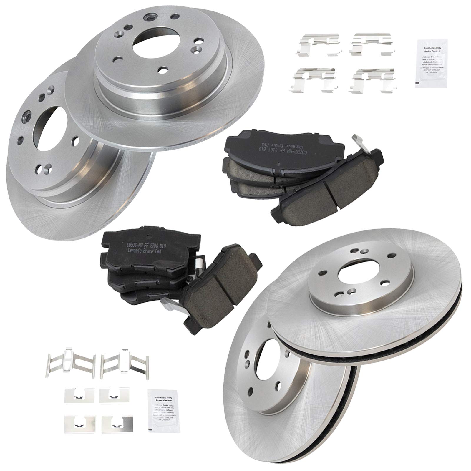 Trq Front And Rear Brake Pad & Rotor Kit Brake Pads Brake Rotor Ceramic Compatible With 1999-2003 Acura Tl
