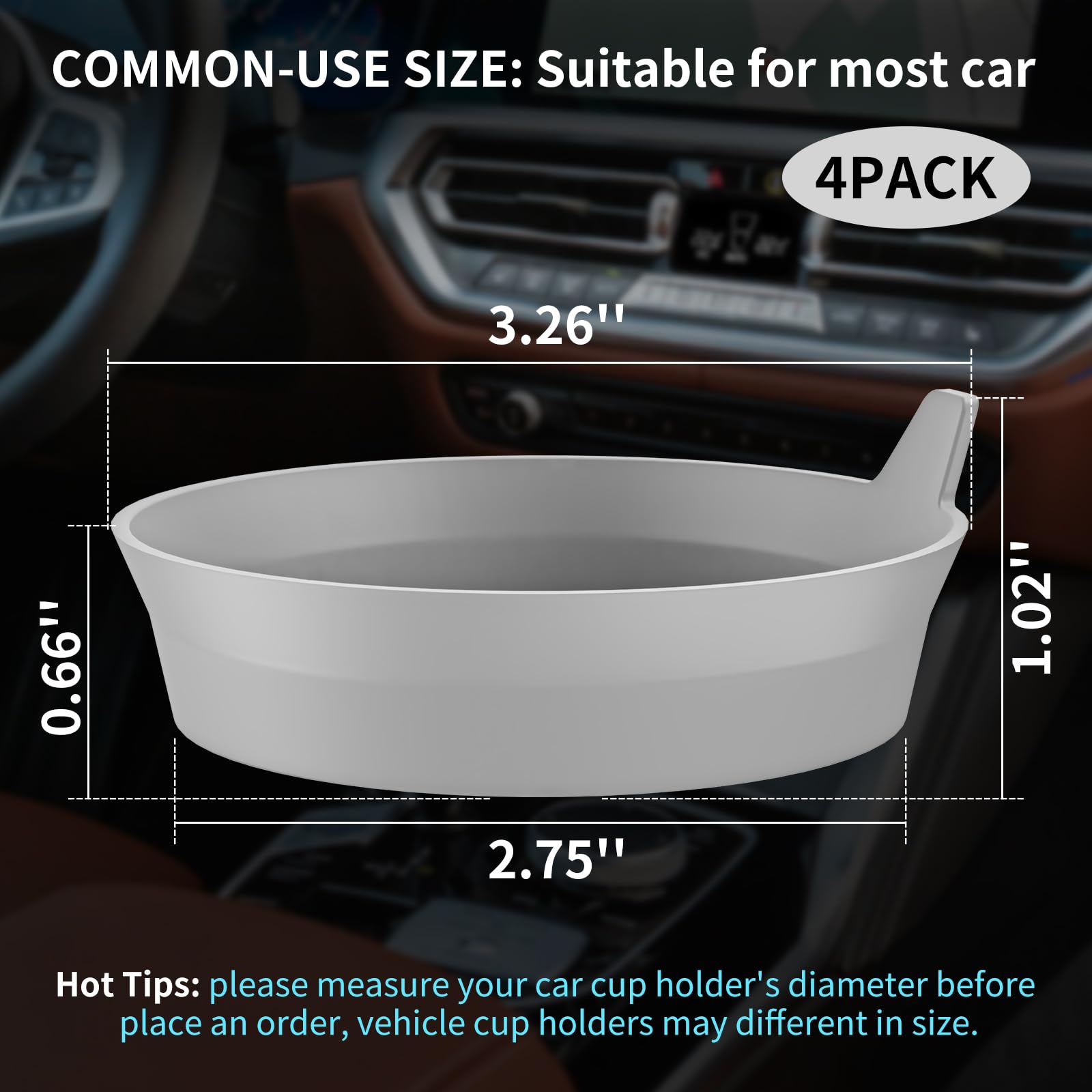 Me.Fan Car Cup Holder Coasters [4 Pack] Silicone Cups Mats, Automotive Universal Non-Slip Recessed Interior Accessories Light Gr