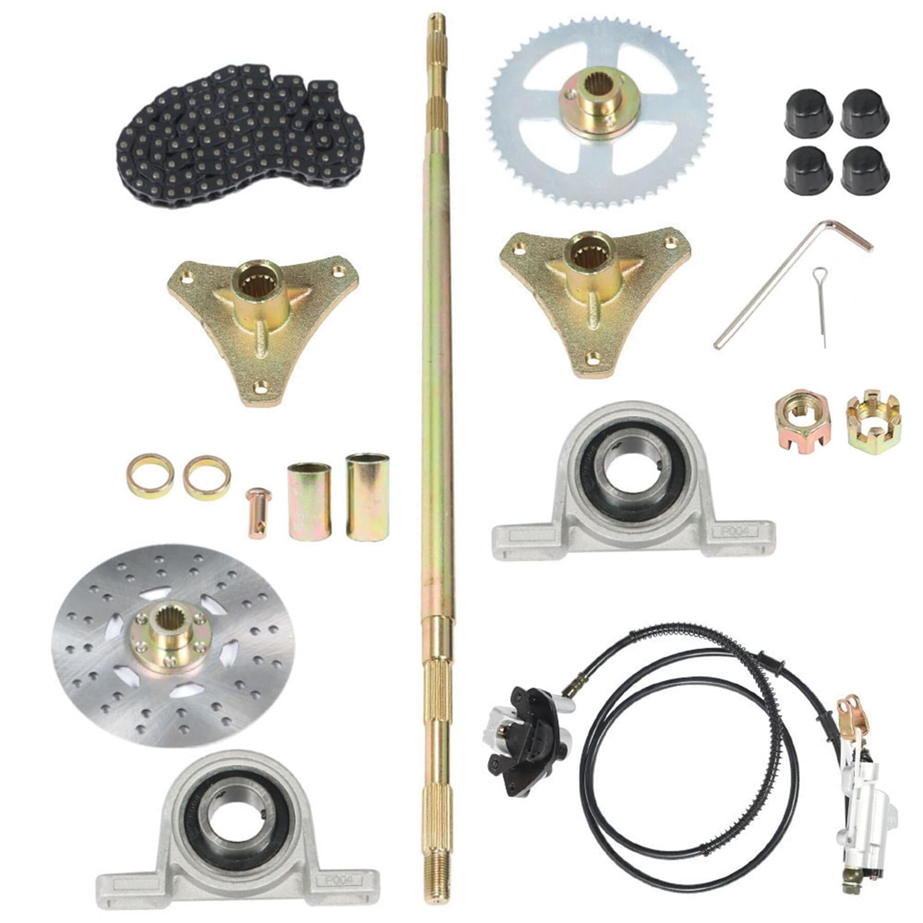 29inch Go Kart Rear Axle Shaft Assembly Kit 740mm Axle Sprocket Hub Brake Chain Brake Master Cylinder Caliper Replacement for Dr