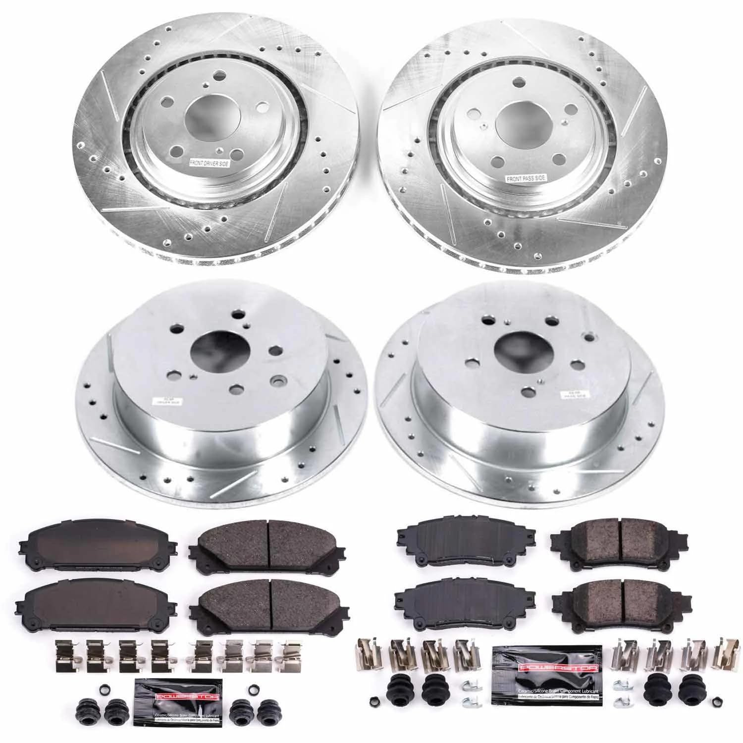 Power Stop K5828 Front and Rear Z23 Carbon Fiber Brake Pads with Drilled and Slotted Brake Rotors Brake Kit For Lexus RX350 RX45