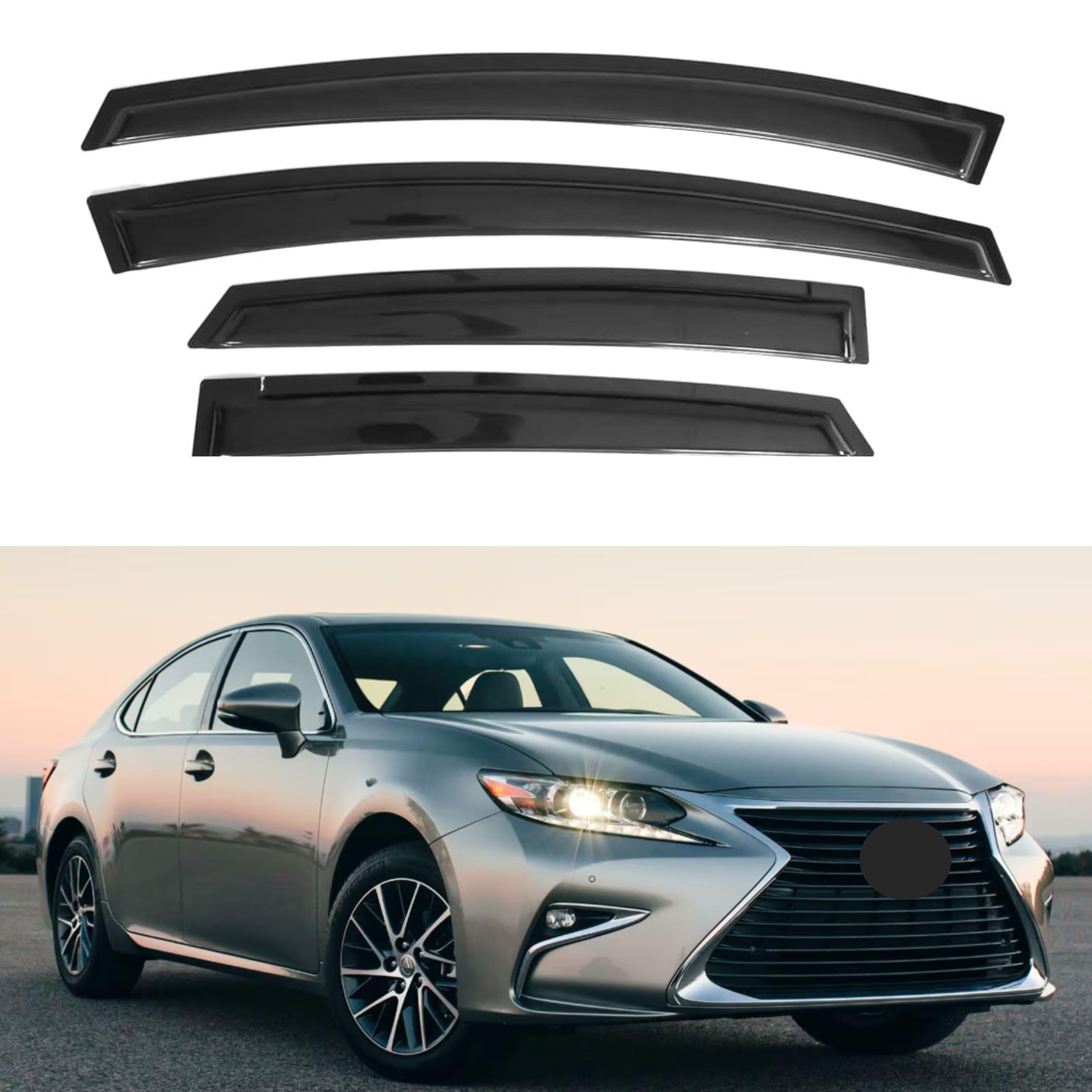 Ig Window Visor For Lexus Es Series 2013-2018, Rain Guard Tape-On Extra Durable Sun Wind Side Vent Window Deflector Mugen Style,