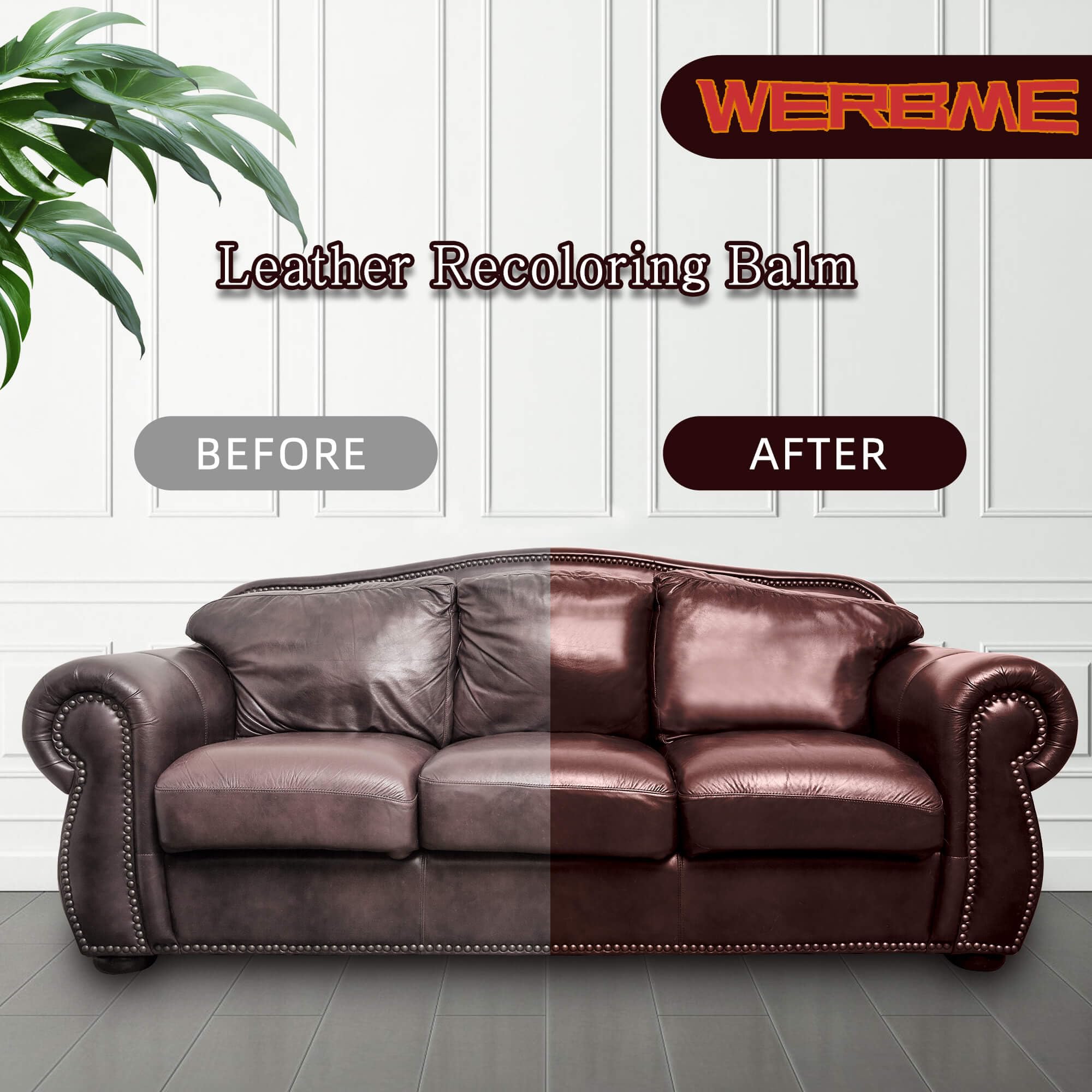 Werbme Leather Recoloring Balm & Color Restorer - 10 Oz Multipurpose Dye & Paint For Faded Leather Couches, Car Seats, Shoes | F