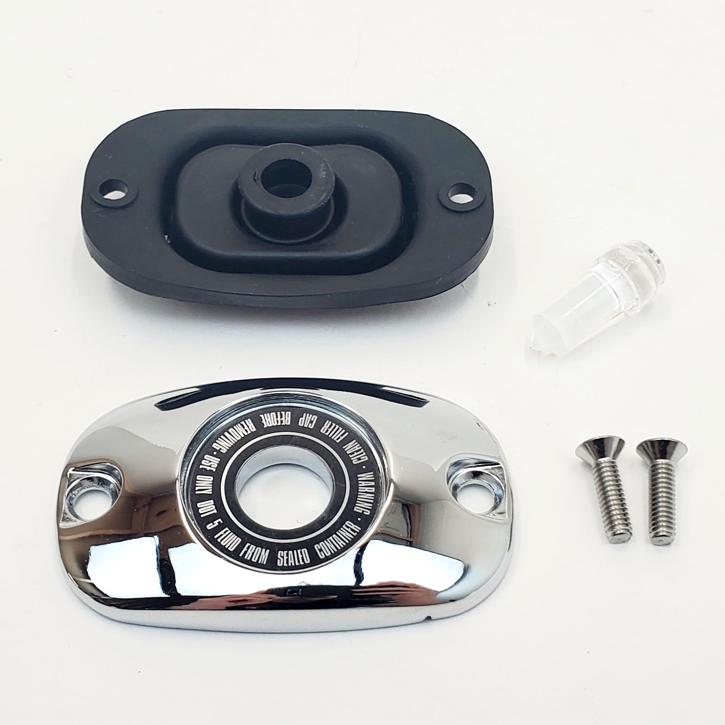 Chrome Rear Brake Master Cylinder Cover Kit w/Gasket, Sight Window & Hardware for 1999-2004 Harley Electra Glide, Road Glide, Ro