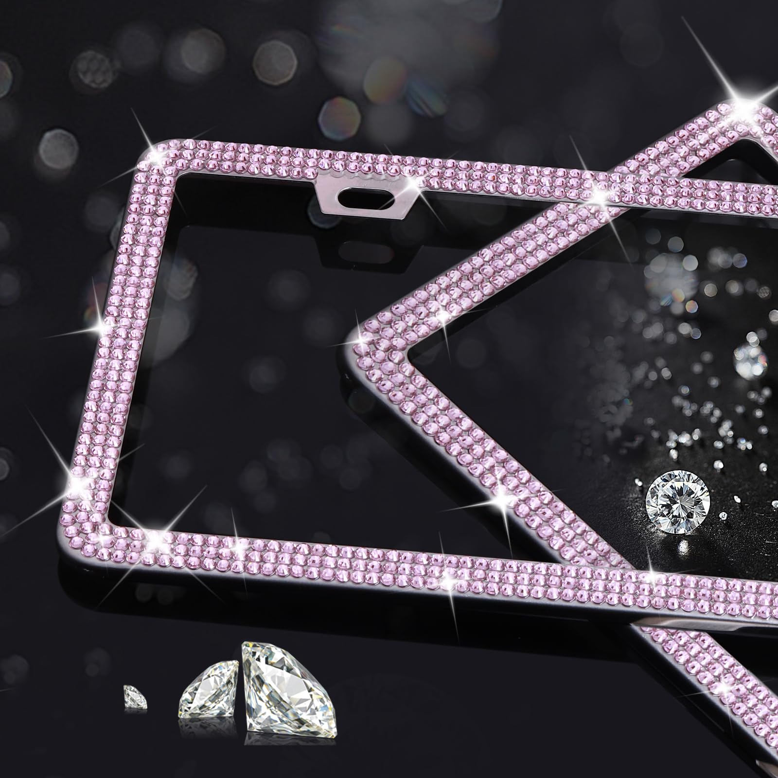 Pink License Plate Frame 2 Packs Bling License Plate Frames For Women Rhinestone License Plate Holder Sparkly License Plate Fram
