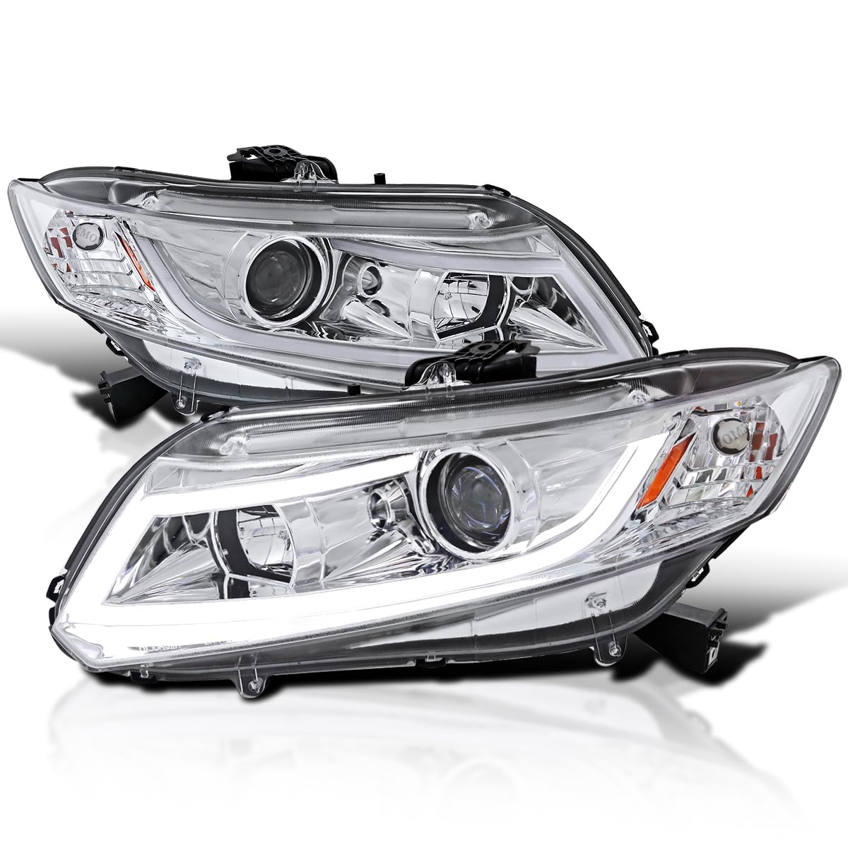 Spec-D Tuning Chrome Housing Clear Lens Projector Headlights W/New LED Light Bar Compatible with 2012-2015 Honda Civic 4dr Sedan
