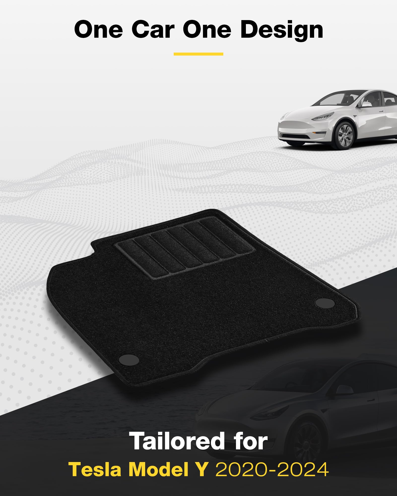 3W Floor Mats With Front Carpet On Top Fit For Tesla Model Y 2020-2024, 2025 All-Weather Tpe Full Set Floor Liners And Cargo Lin