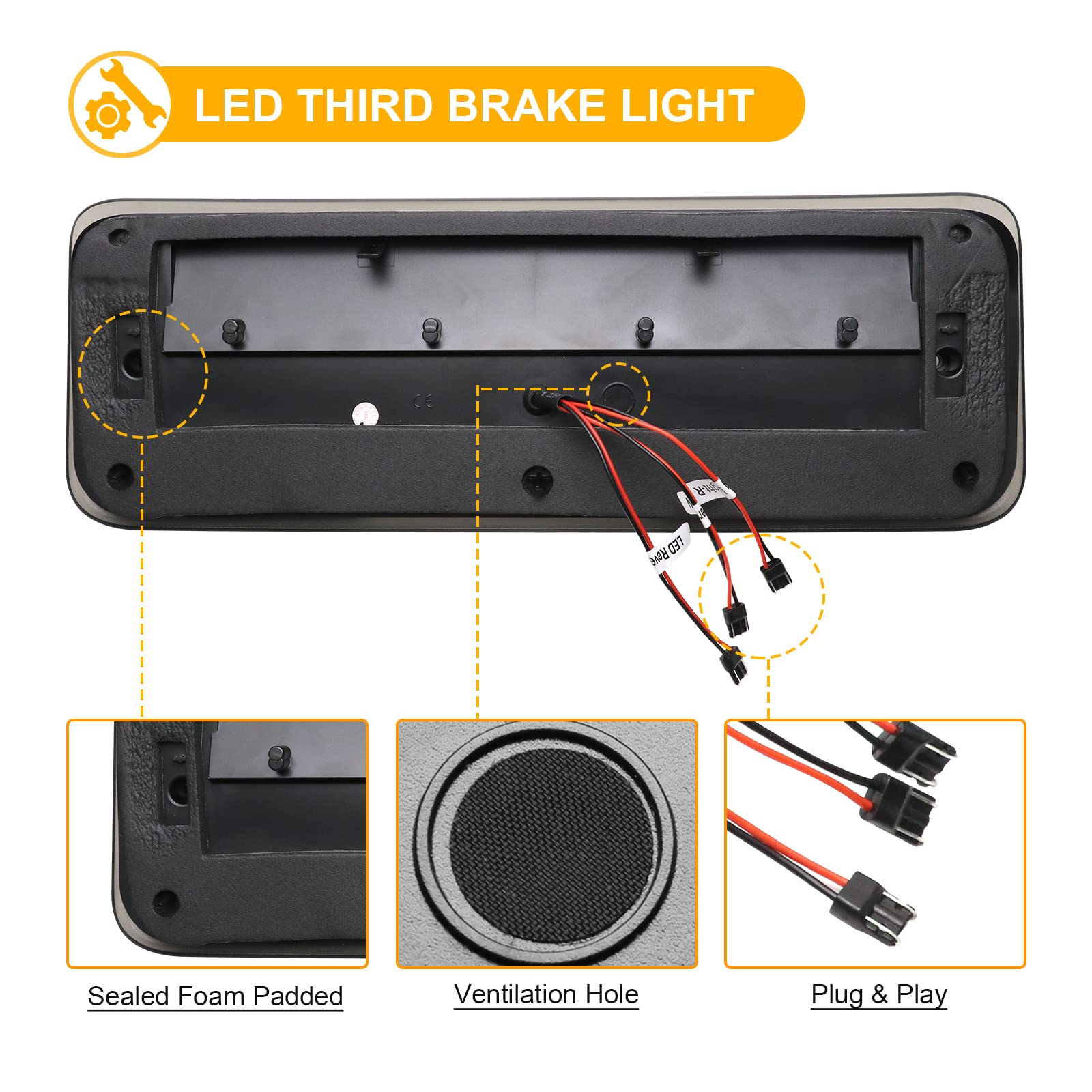 R&F Auto Led Smoked Lens High Mount Stop Lamp Replacement For F150 (2004-2008)/ Explorer Sport Trac (2007-2010)/Mark Lt (2006-2008) Roof Cargo Lights Third Brake Light With Seal Foam Gaskets