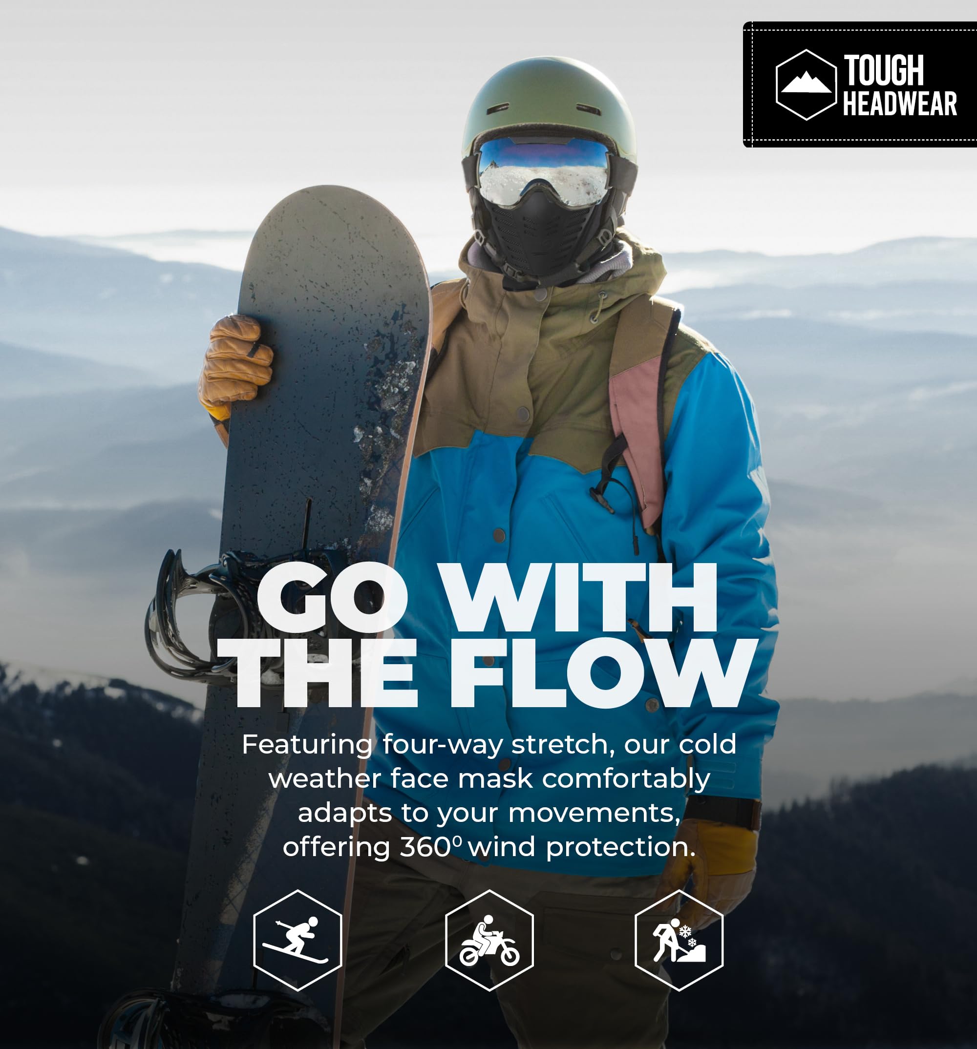 Tough Headwear Balaclava Ski Mask - Thermal Face Mask For Cold Weather With Breathable Air Vents - Winter Full Face Mask For Men & Women Black