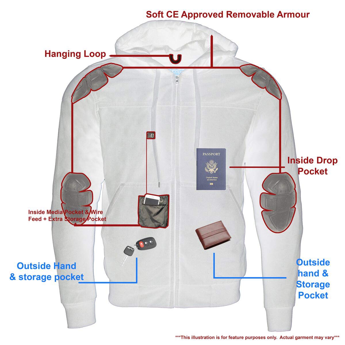 Milwaukee Leather Mpm1788 Men'S Black Ce Approved Armored Riding Hoodie Sweater With Aramid By Dupont Fibers - X-Large