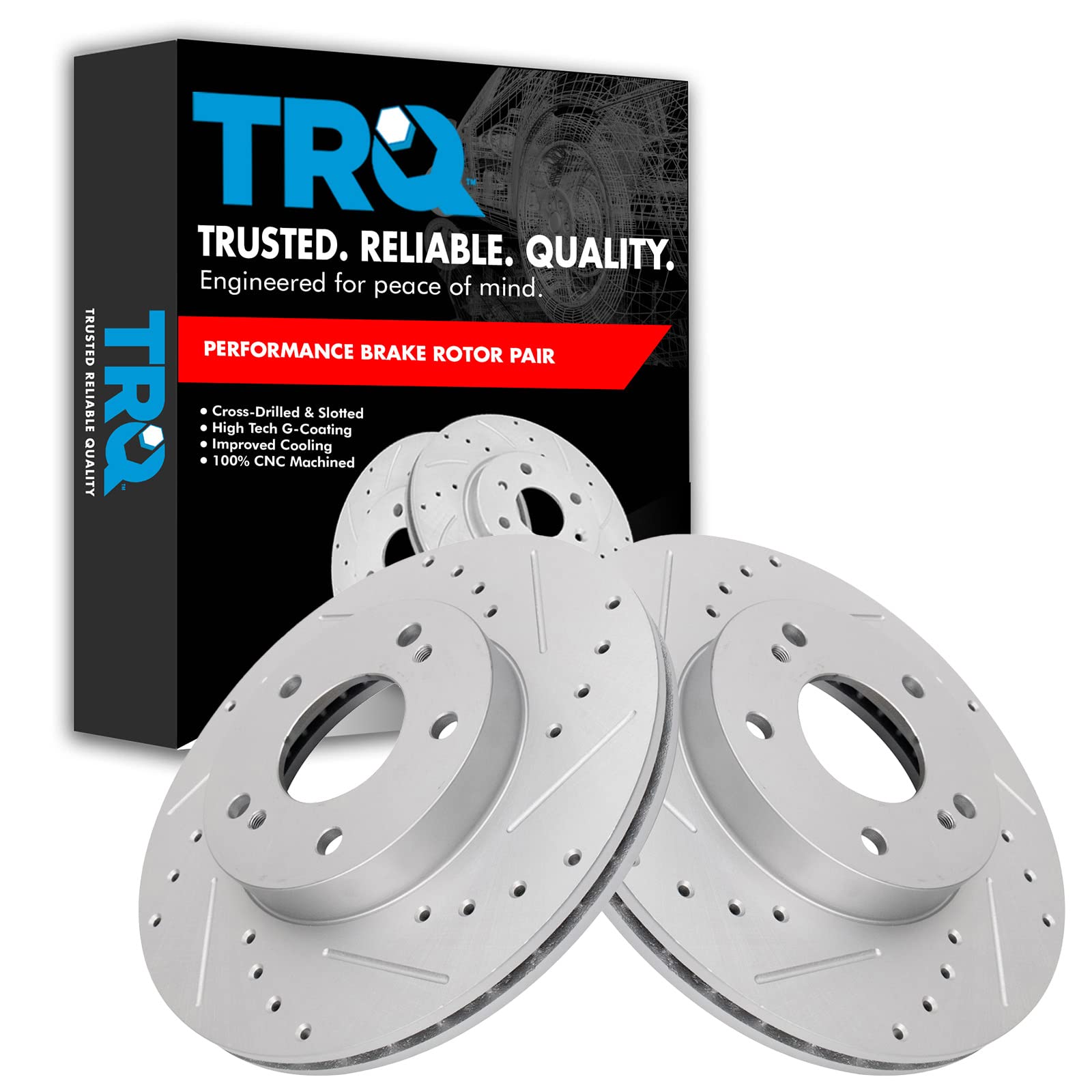 Trq Front Performance Brake Rotors Set Premium G-Coated Cross Drilled & Slotted Compatible With 1996-1999 Infiniti I30 1989-1999