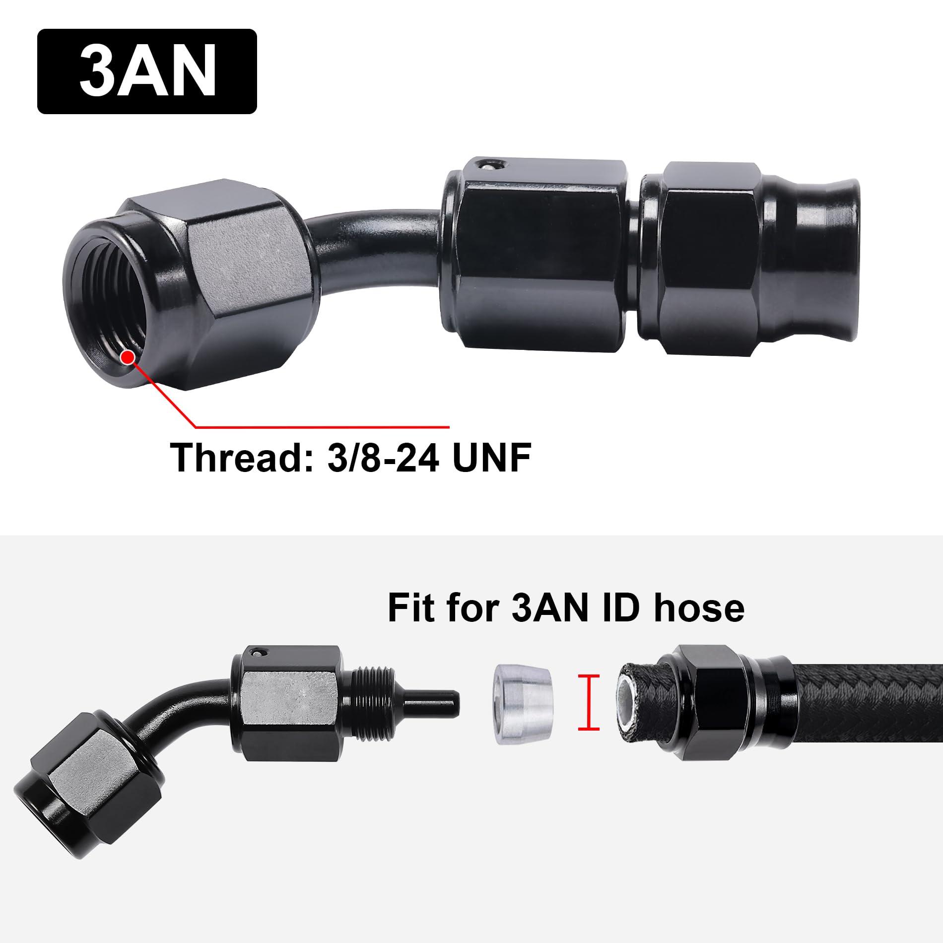 Evil Energy 3An Ptfe Hose End Fitting 45 Degree Black For Ptfe Hose Only 2Pcs
