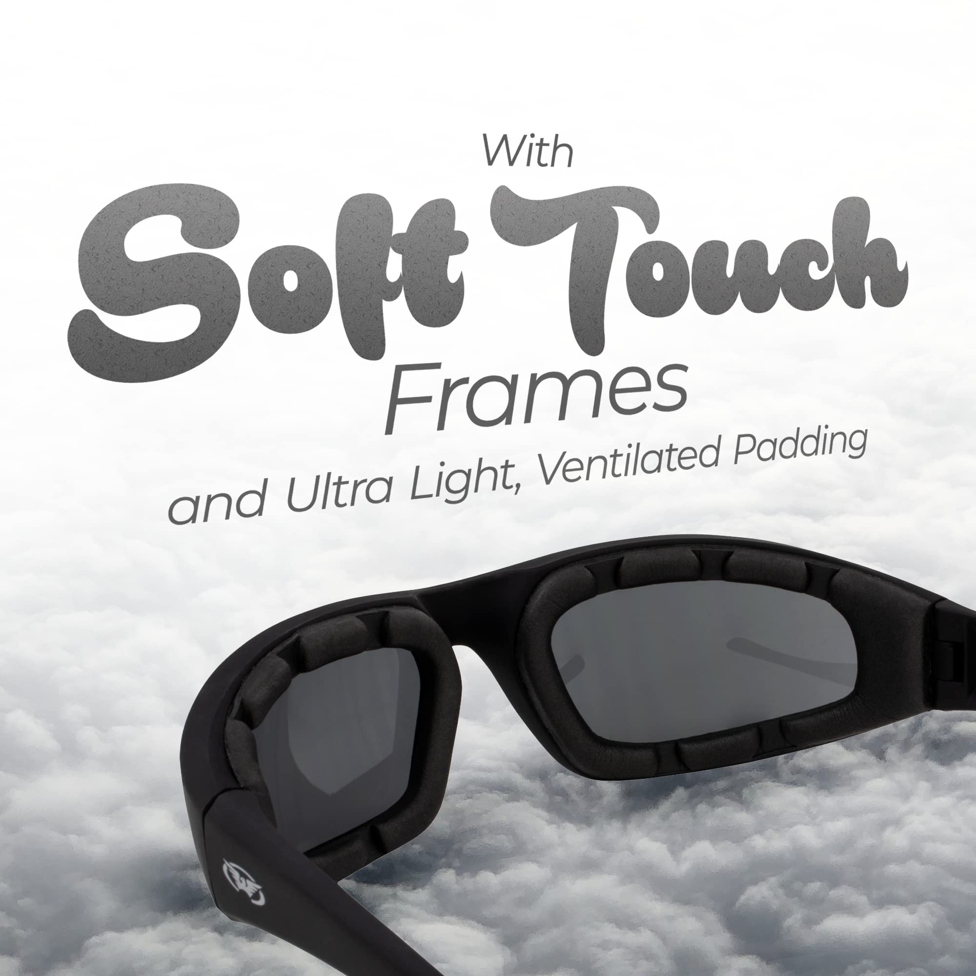 Global Vision Kickback Foam Padded Motorcycle Riding Sunglasses Atv Smoke Lens & Free Pouch