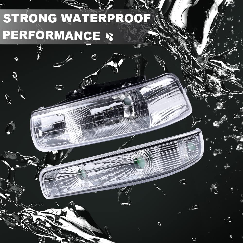 Pit66 Headlight Assembly Compatible With Chevy Silverado 1500 2500 99-02/Fit Silverado 1500Hd 2500Hd 3500 01-02/Fit Tahoe Suburb