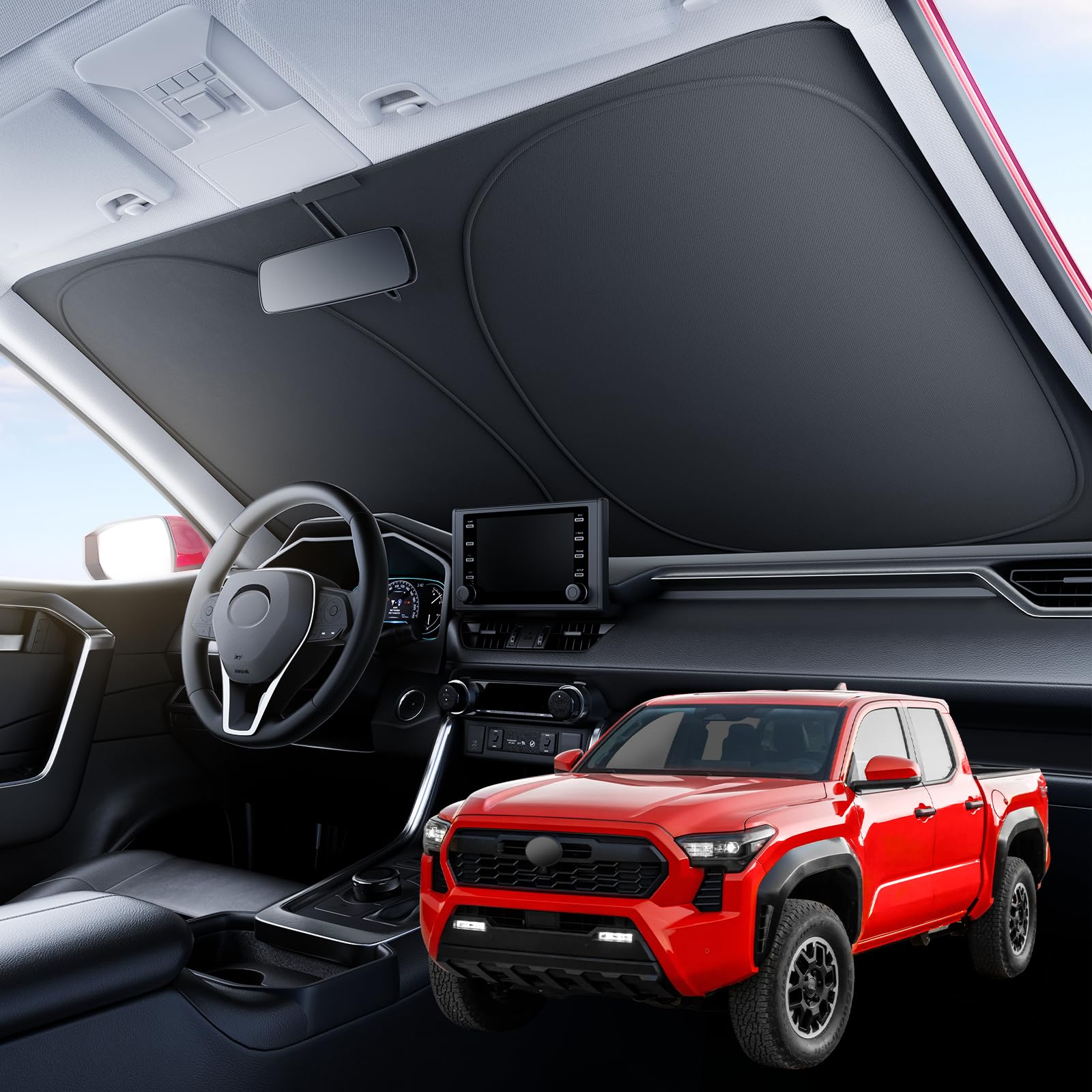 Wigoo For Toyota Tacoma 2016-2025 Windshield Sunshade [100% Sun Block, 4Th-Gen Cooling Tech] Foldable Heat Insulation Front Wind
