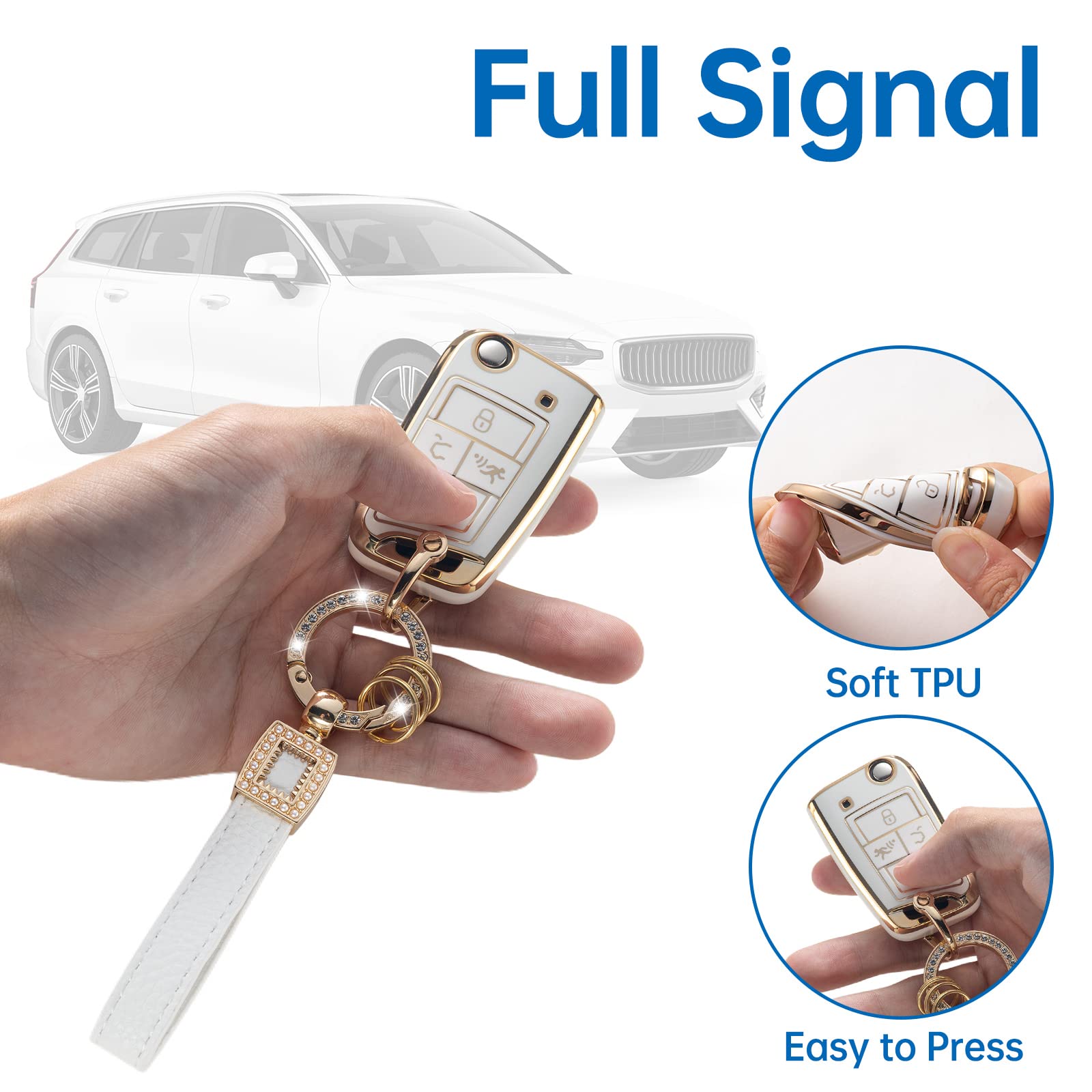 Cacarlike For Vw Volkswagen Key Fob Cover With Leather Lanyard, Car Key Fob Case Compatible With Vw Tiguan Golf Jetta Polo Atlas