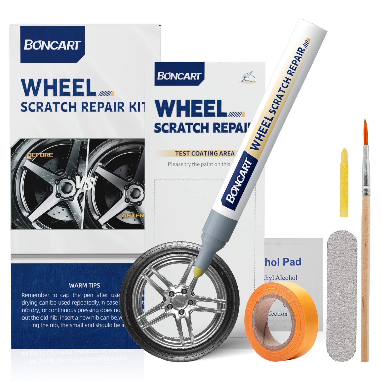 Boncart Wheel Scratch Repair Kit, Rim Touch Up Paint, Rim Paint Wheel Paint Pen, Silver Rim Repair Kit For Curb Rash, Metal Pain