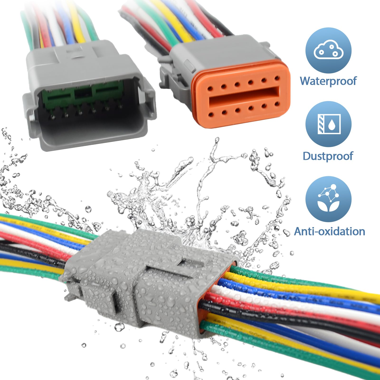 6 Kit Deutsch DT 12 pin Grey Male Female Wiring Harness Deutsch Pigtail 12 Wire Way Waterproof Automotive Electrical Connector 1