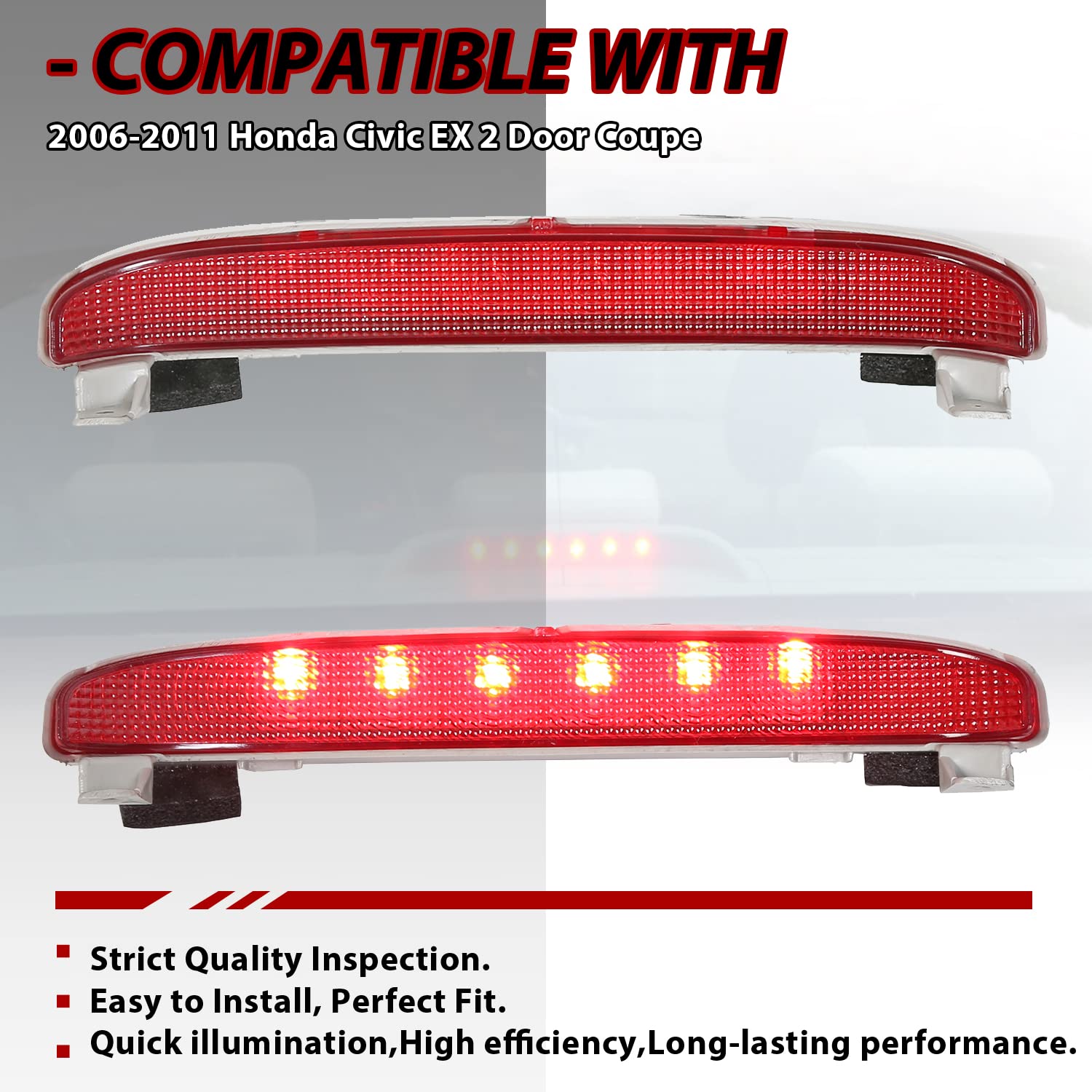 Ecotric Led Third 3Rd Brake Light Compatible With 2006-2011 Honda Civic Ex 2 Door Coupe Replacement For 34270Svaa01 High Mount Stop Lamp