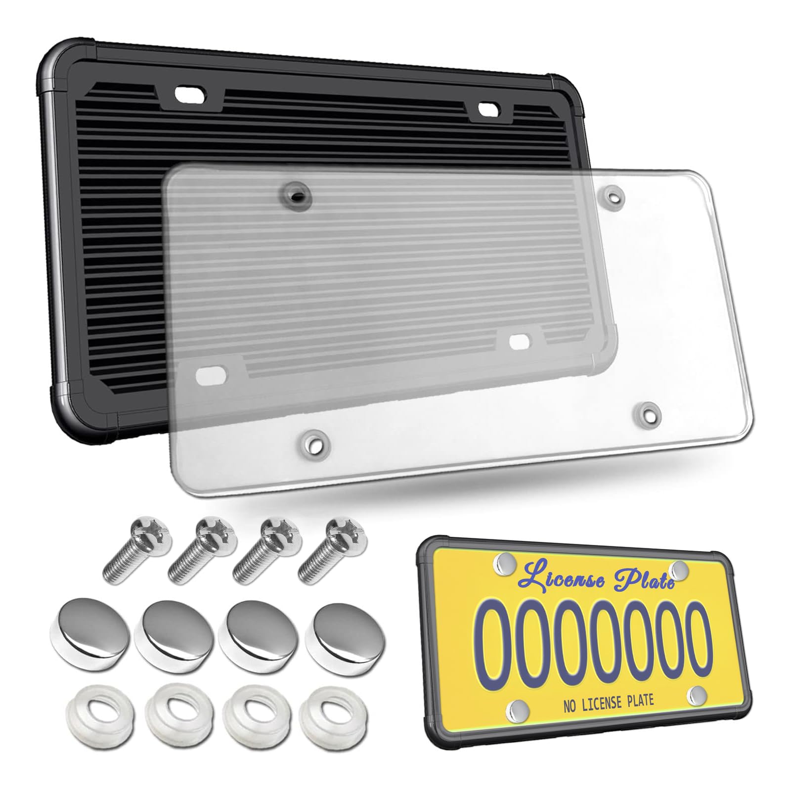 Aootf License Plate Protector- Clear Novelty Number Plate Cover With Silicone Car Tag Frame, Unbreakable Cover To Protect Front
