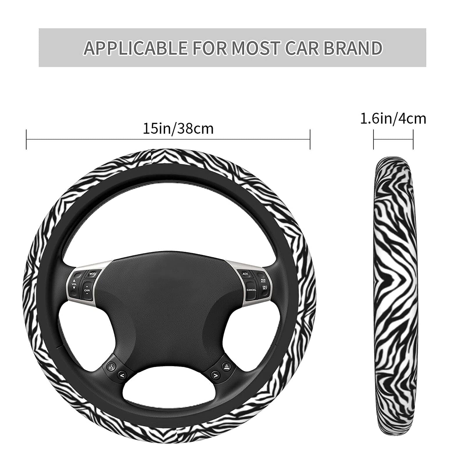 Zebra Steering Wheel Covers Non Slip Neoprene Stripe Pattern Steering Wheel Protector Cover Universal 15 Inch For Women Men Car