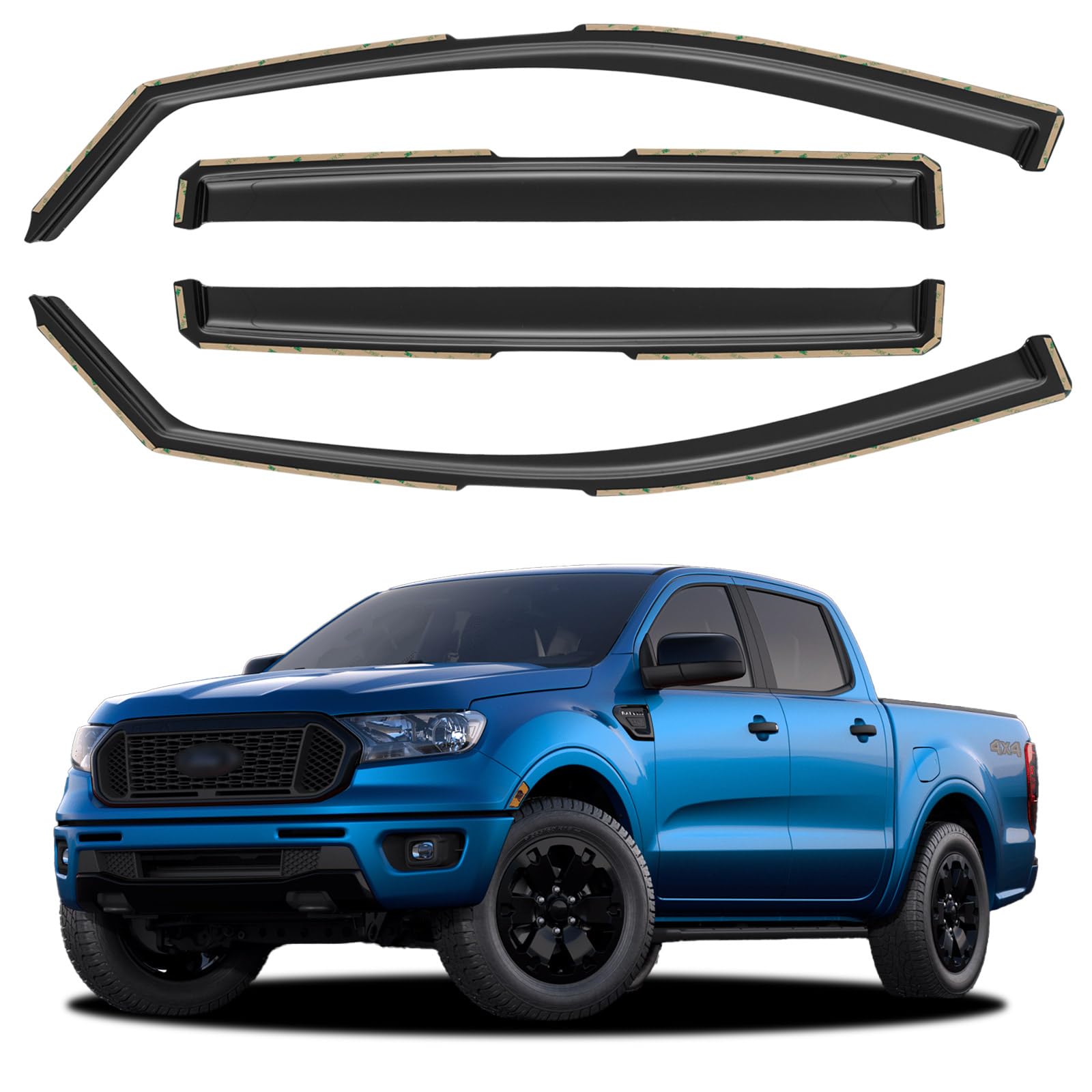 in-Channel Window Visors Rain Guards for 2019-2023 Ford Ranger SuperCrew, Window Vent Wind Deflectors Visors Shades for 19-23 Ra