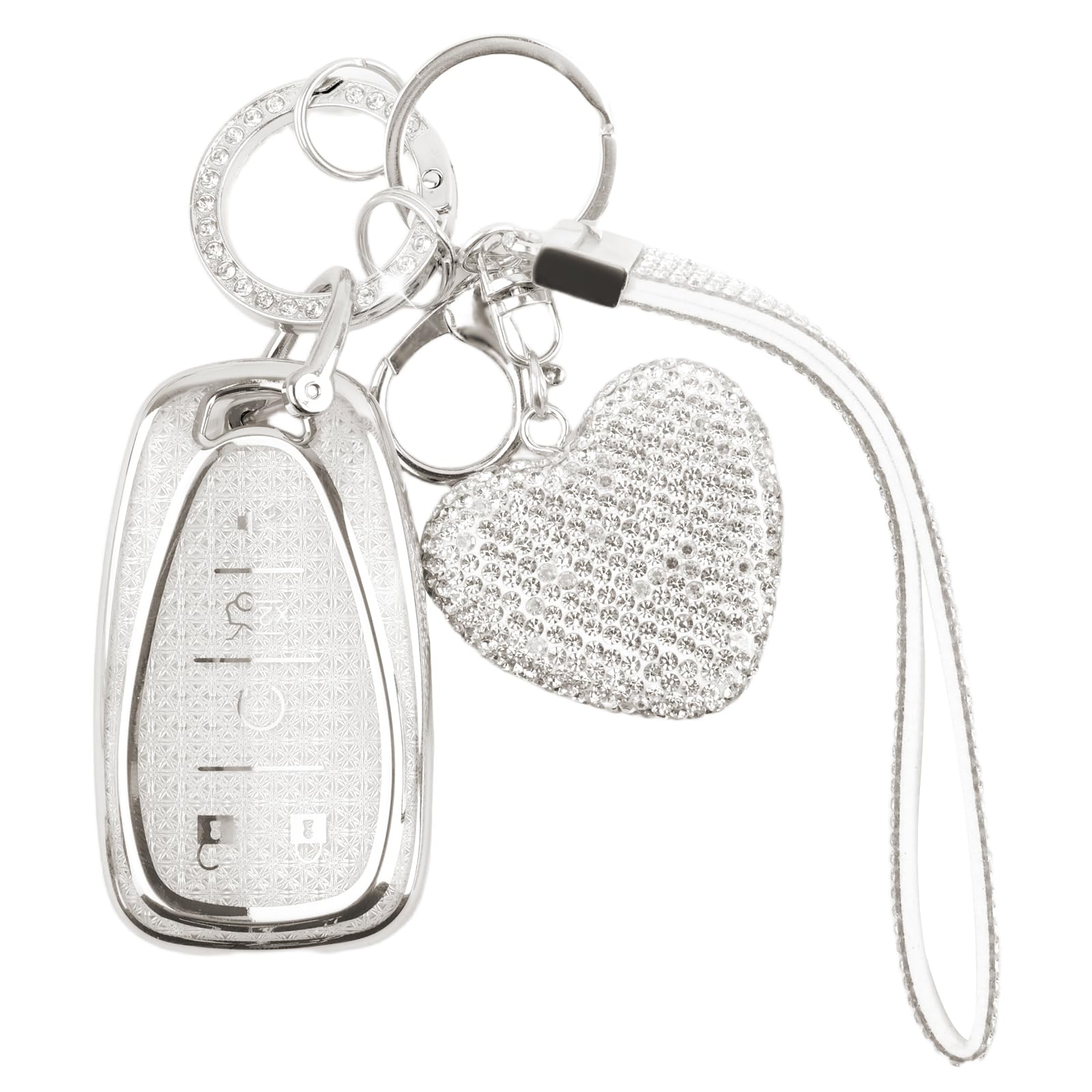 Compatible with Chevy Key Fob Cover,Keyfobs Covers with Bling Heart Keychain,Stylish Car Accessories Car Key Cover