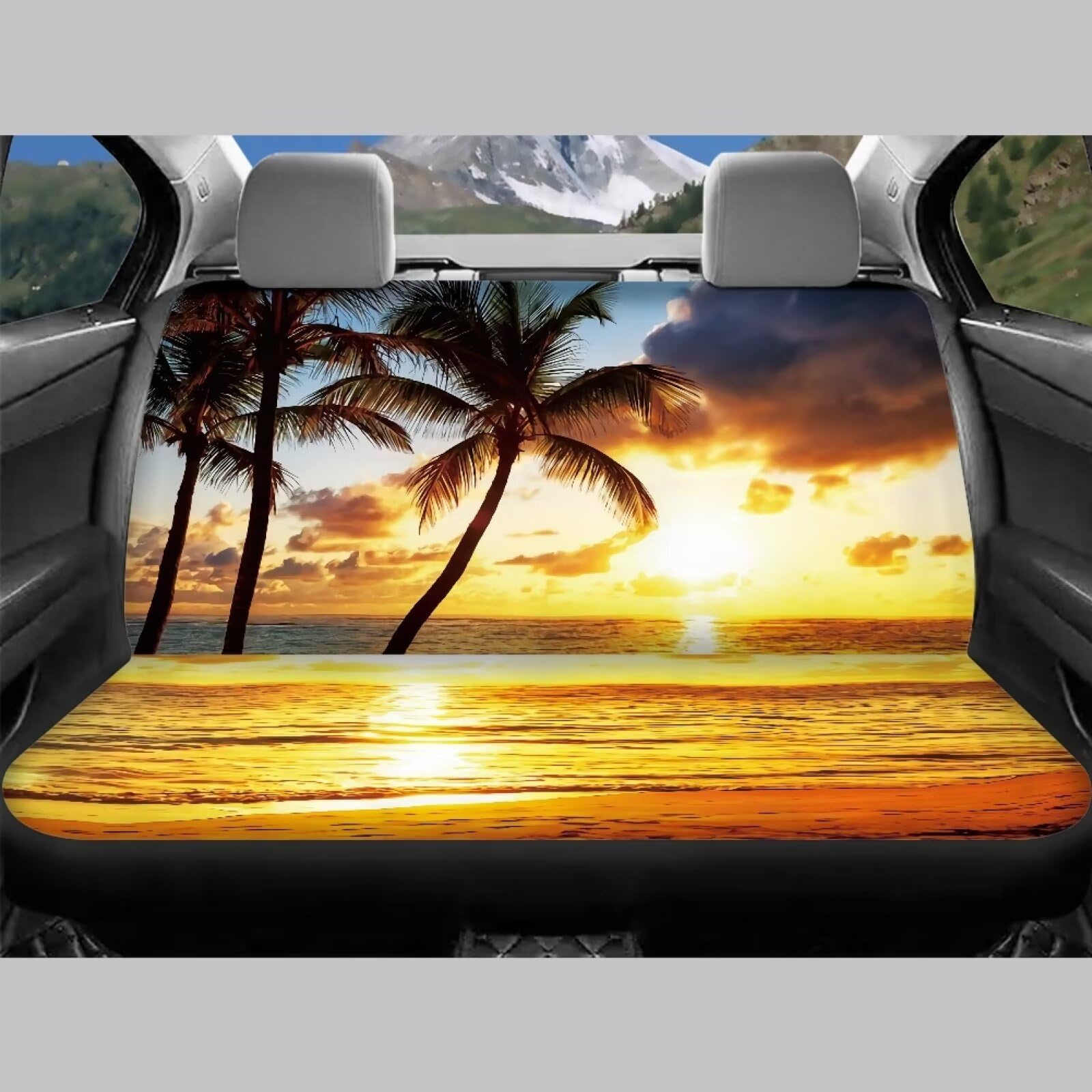 Wanyint Hawaiian Palm Tree Gold Blue Car Seat Covers Universal Fit Car Front Seat Protector + Back Bench Cover Full Set of 4, Ea