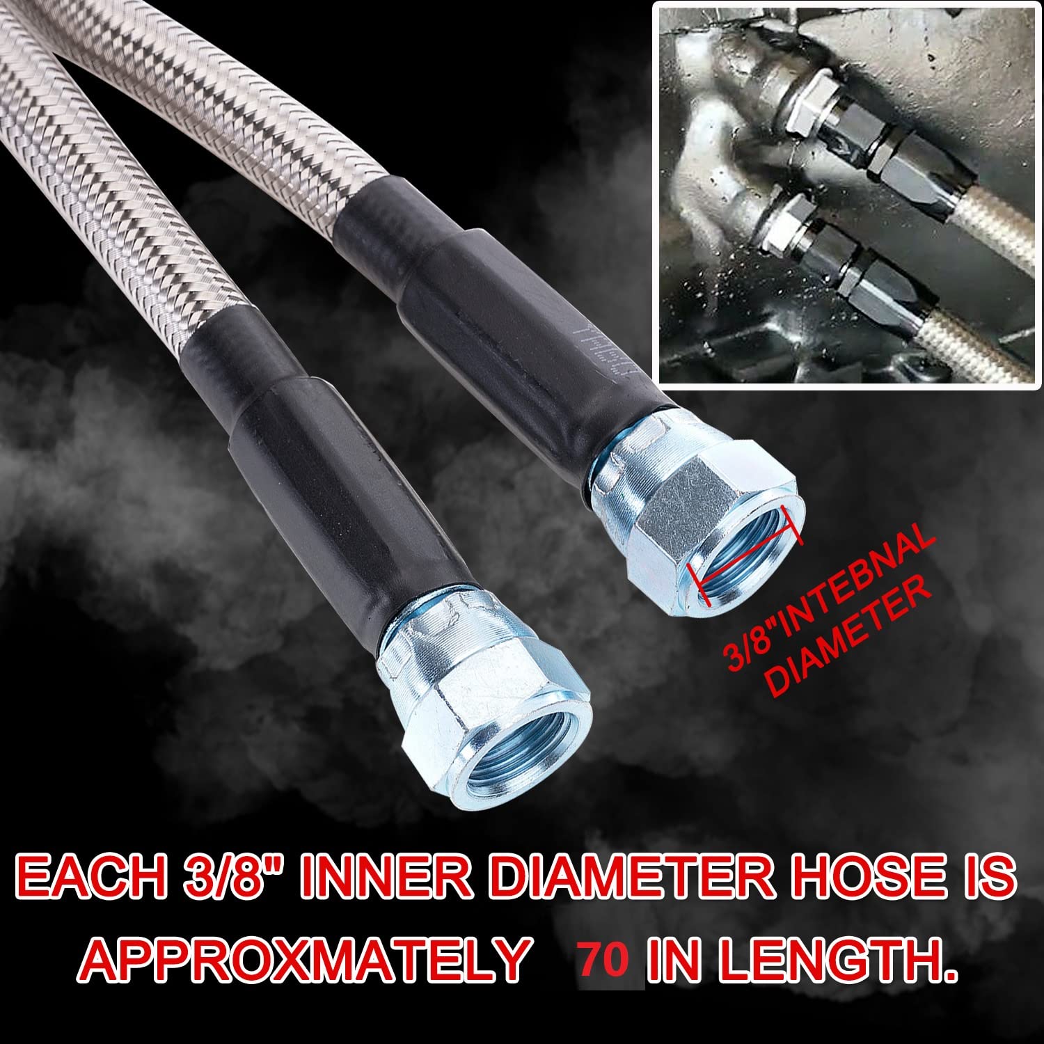 6AN 70'' Transmission Cooler Hose Kit Lines Fitting Kit for GM Chevy 1996-2021 4L80E, for Ford C4-C6-AOD, for Turbo 350/400/200-