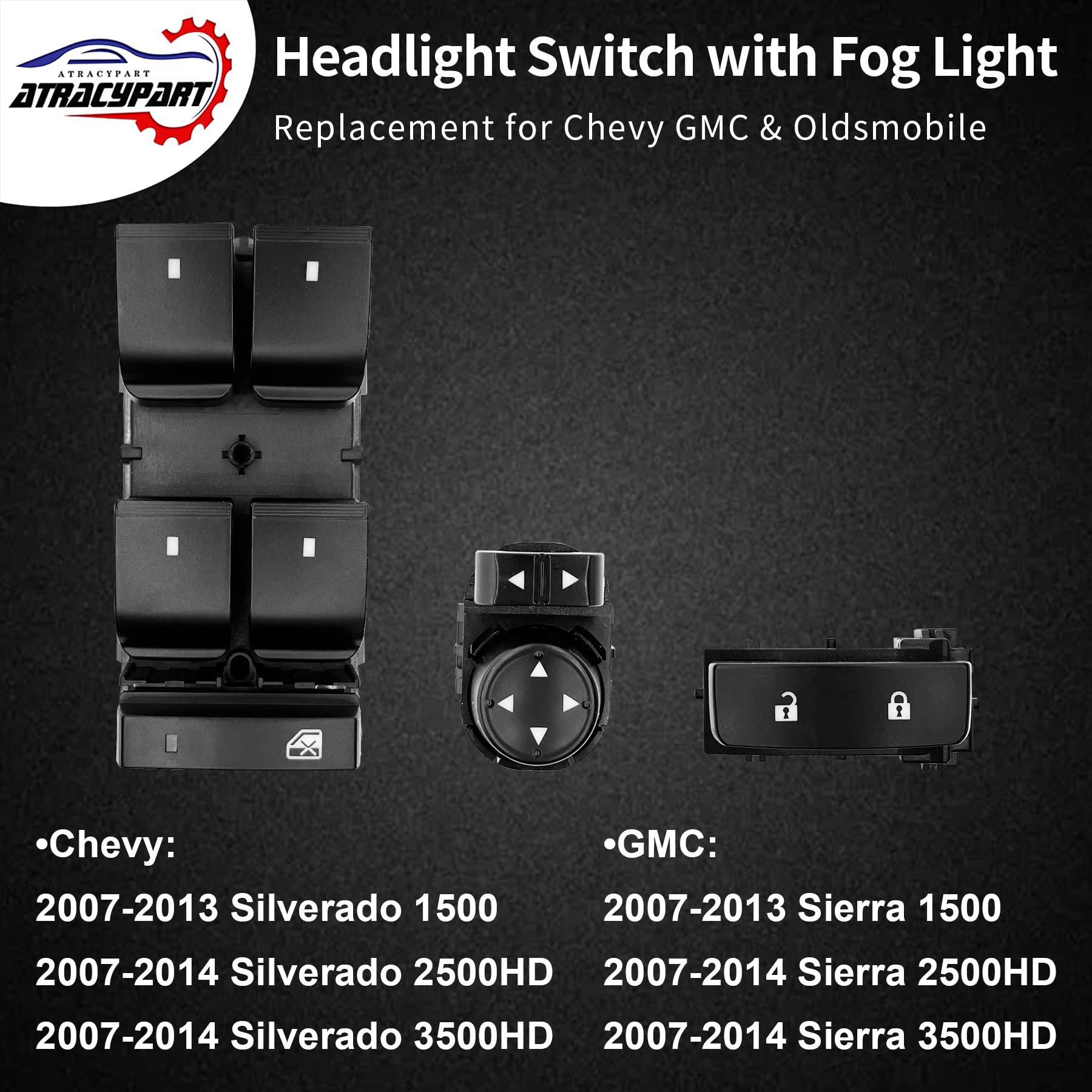 Power Window Switch Driver Side & Front Driver Side Door Lock Switch & Mirror Switch | Replacement For 2007-2014 Chevy Silverado Gmc Sierra 1500/2500Hd/3500Hd | Replaces# 25789692, 22883768, 15804093