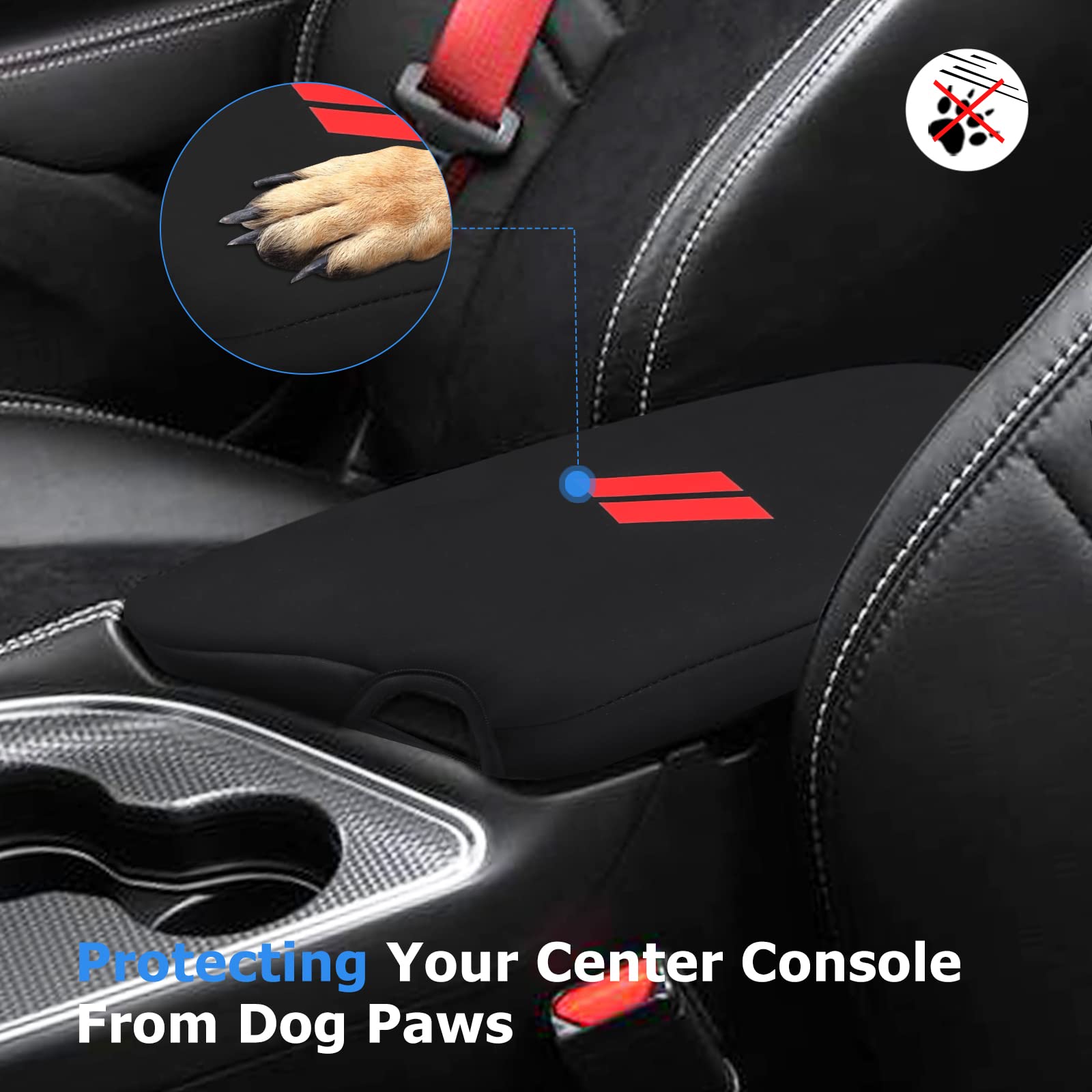 Intget Car Center Console Cover For 2022 2021 2020 Dodge Challenger Accessories 2019 2018 2017 2016 2015 Neoprene Challenger Armrest Cover Interior Console Lid Protector Cushion Pad Dog Seat Cover