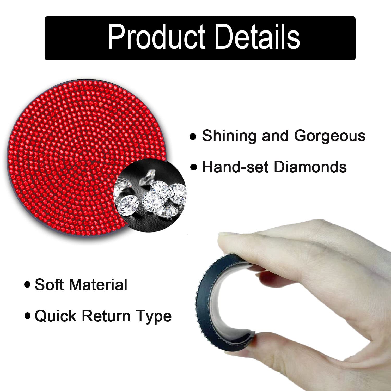 2Pcs Bling Cup Holder Insert Coaster- 2.75 Inch Silicone Anti-Slip Shockproof, Universal Fashion Car Interior Accessories For Women (Red)