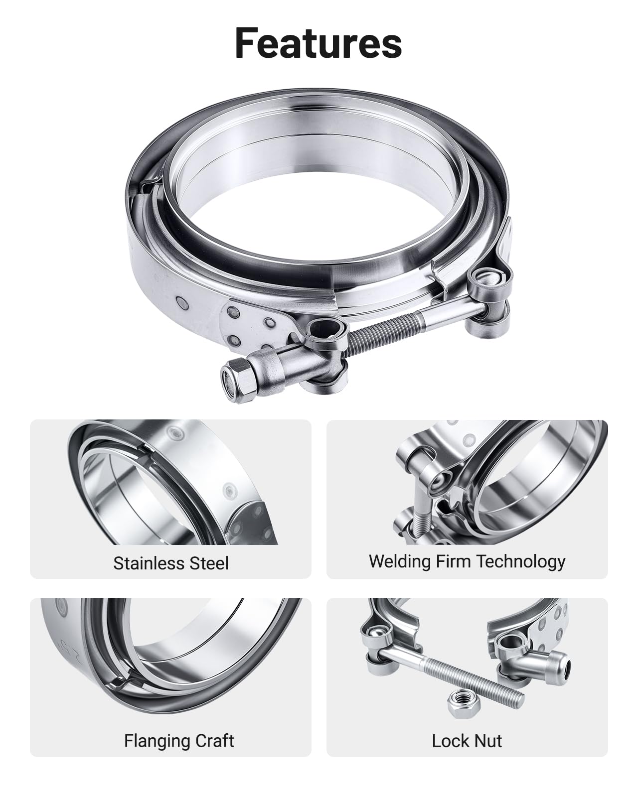 Evil Energy V Band Clamp With Flange Male Female Stainless Steel (4, 4.0'')