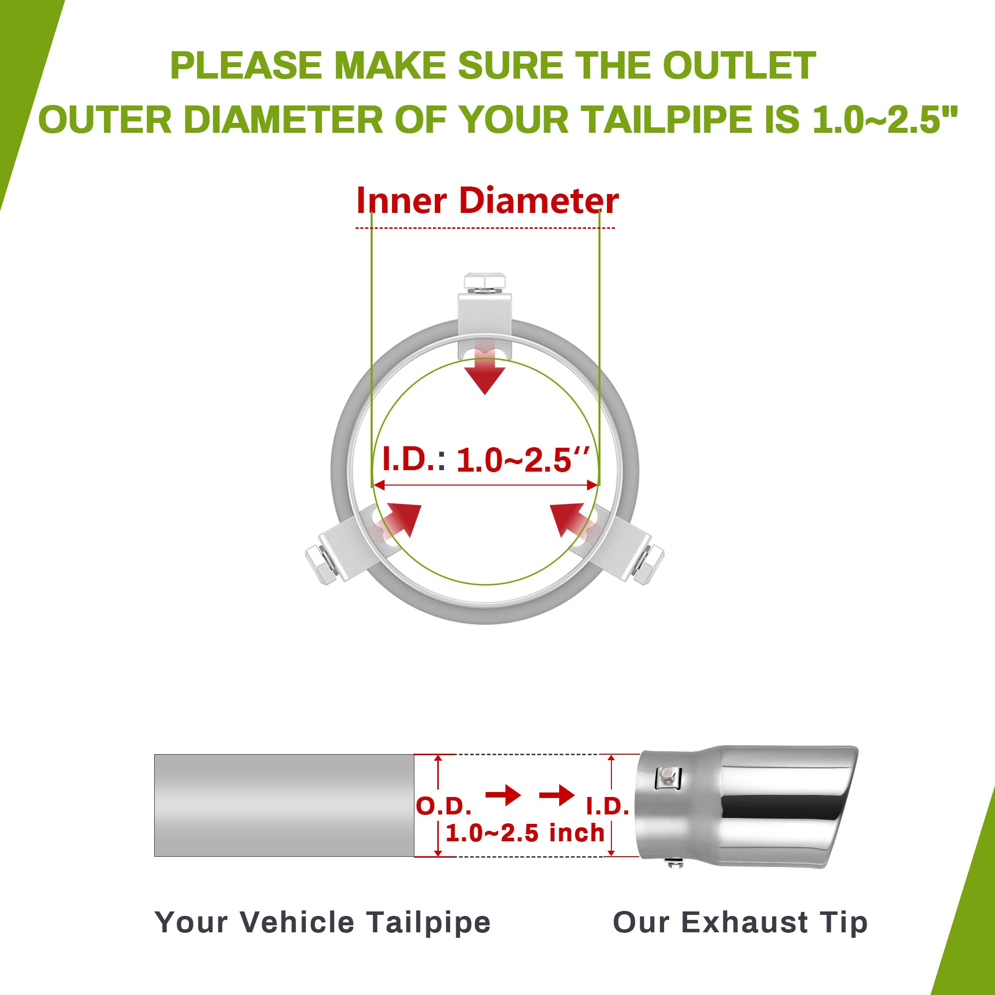 AUTOSAVER88 Adjustable 2.5 Inch Inlet Exhaust Tip, 1.0''-2.5'' Inlet 3.5'' Outlet 6'' Long, Stainless Steel Exhaust Pipe Tips fo