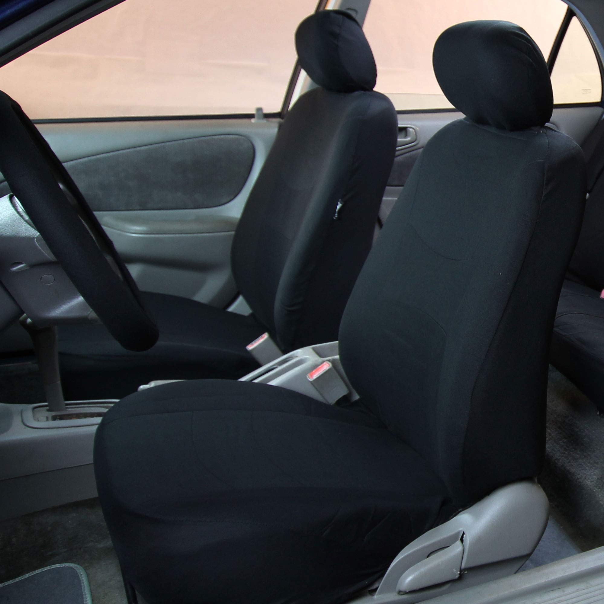 Fh Group Light & Breezy Cloth Car Seat Covers Three Row Set- Airbag & Split Ready -Universal For Cars Trucks And Suvs (Black)