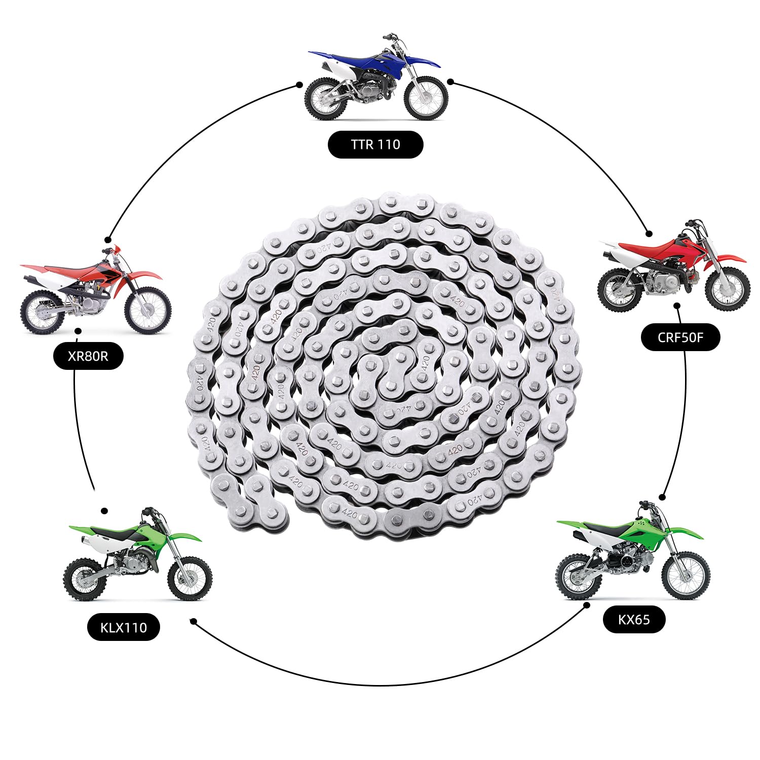 Kamier 420 Drive Roller Chain 102 Link Breaker For Crf50F Xr80R Kx65 Klx110 Ttr110 50Cc 70Cc 90Cc 110Cc 125Cc Ssr Taotao Coolster Baja Ice Bear Kayo Pit Dirt Bike 4 Wheeler Atv Go Kart Mini Bike Parts