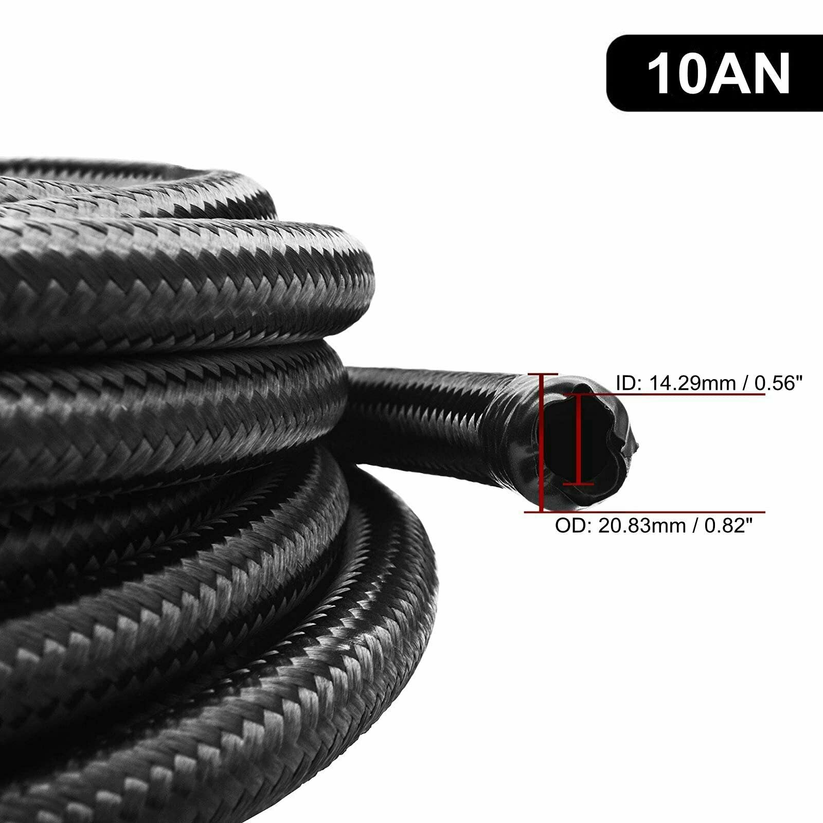 10An 5Feet Stainless Steel Nylon Braided Fuel Line Hose Oil Gas Hose Oil Line Hose Black