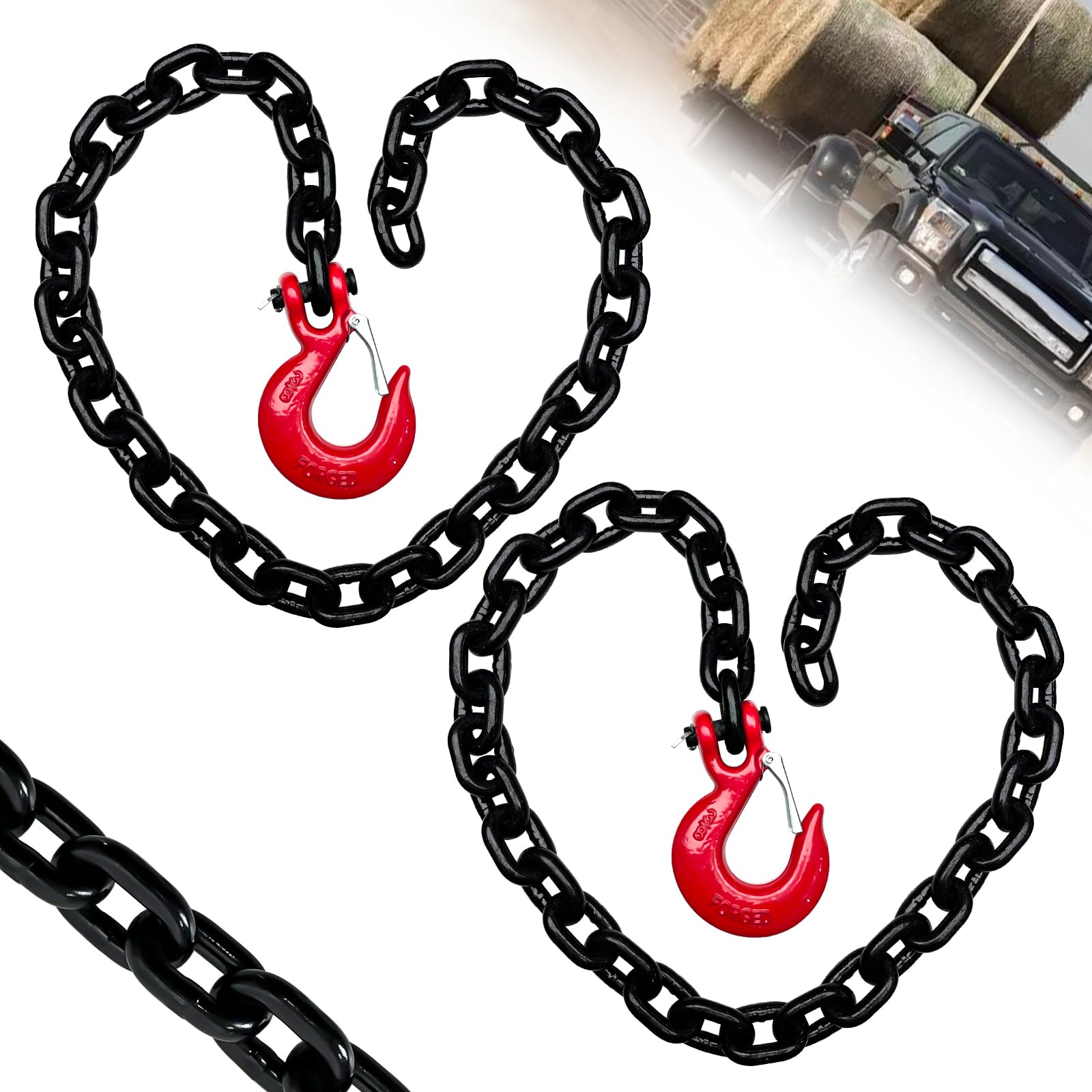 Senkeyfe 3/8'' Trailer Safety Chains G80 Tow Chains With G70 Clevis Safety Hooks|7100 Lbs Safety Working Load 27000 Lbs Break St