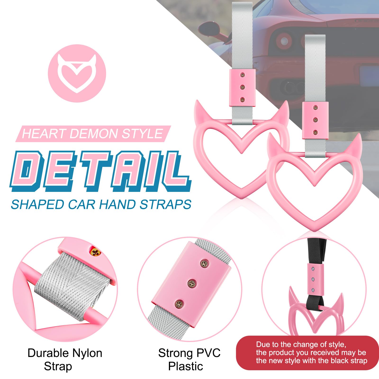 Fabbay 2 Pieces Heart Handle Keychains Car Accessory Heart Hand Strap Drift Charm For Car Interior Exterior Decoration(Pink,Devi