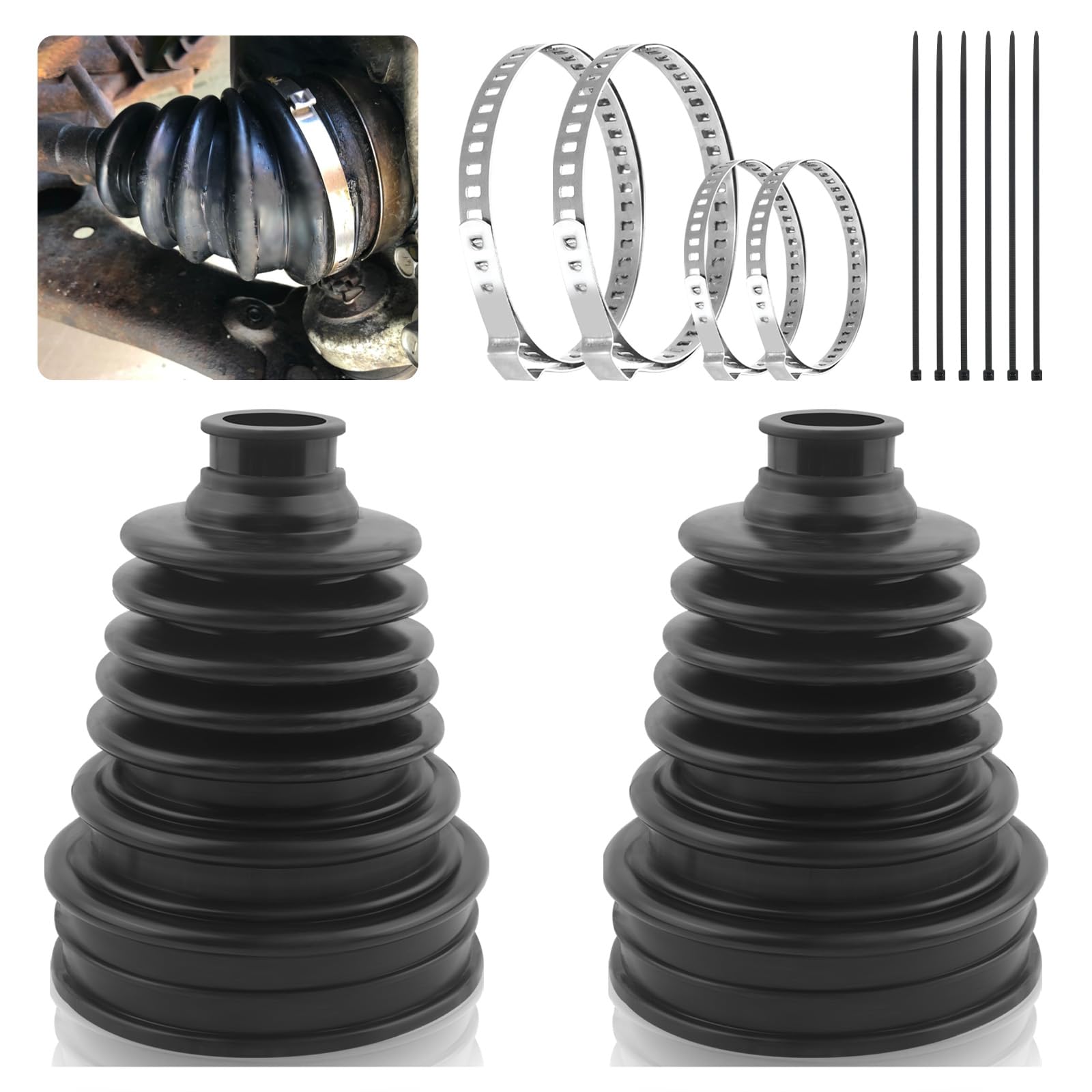 2PCS CV Boot Repair Kit Fit for 19mm to 24mm Shafts,Silicone CV Axle Boot Repair Kit Includes 4 Stainless Steel CV Boot Clamp & 