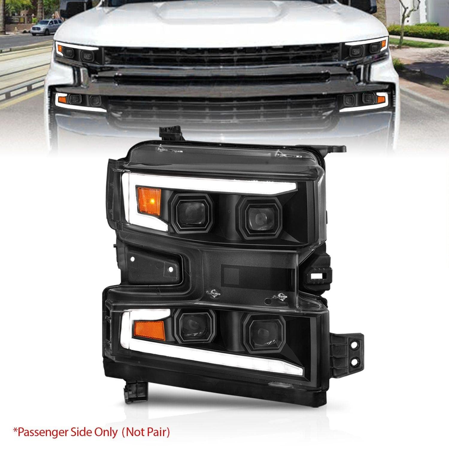 Anzo Usa Anzo - 19-22 Chevrolet Silverado 1500 Led Proj Hl W/Lgt Bar Swbk Seq. Blk W/In. Light - Driver Side On (111566-L)