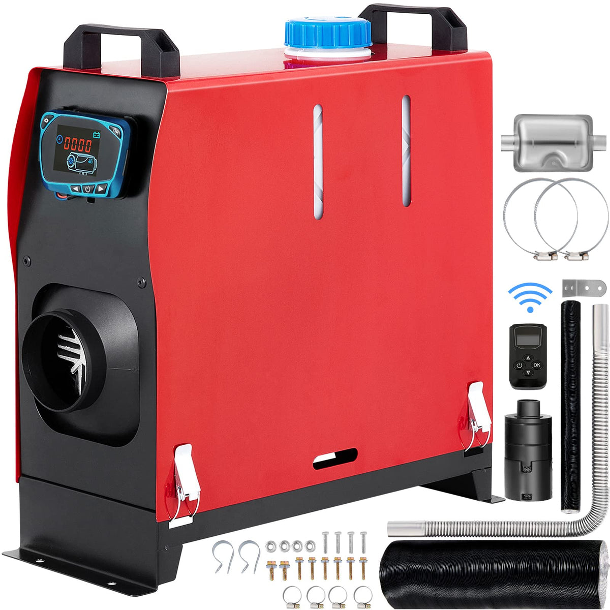 VEVOR 8KW Diesel Air Heater with Single Outlet - 12V Remote Controlled Parking Heater with Muffler & Blue LCD Switch for RVs, Tr