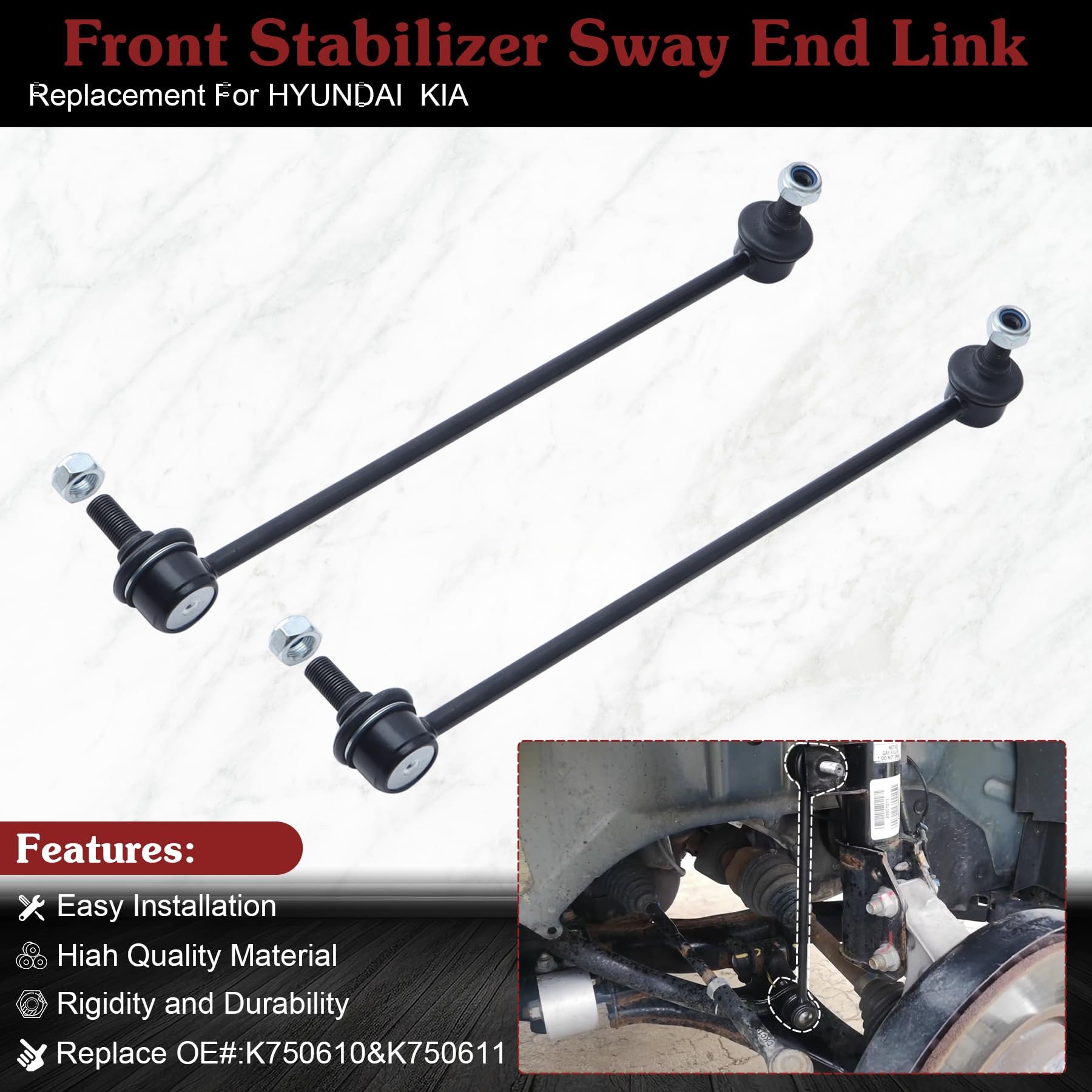 Stiueoav K750610 K750611 Sway Bar Link - Front Stabilizer End Link Compatible With 2011-2012 Sonata?2011-2012 Optima