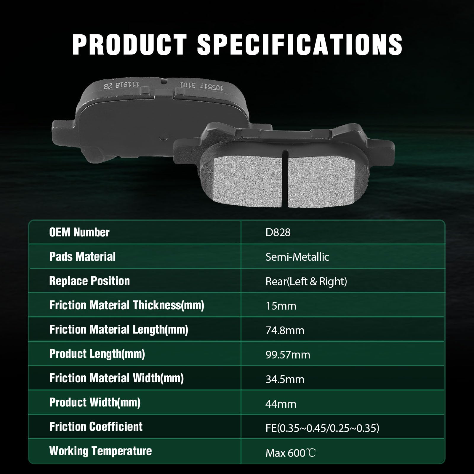 Automuto 8Pcs Front & Rear Semi-Metallic Disc Brake Pads Set D828 D906 For Toyota Avalon 2005-2007, For Camry 2005-2006, For Sol