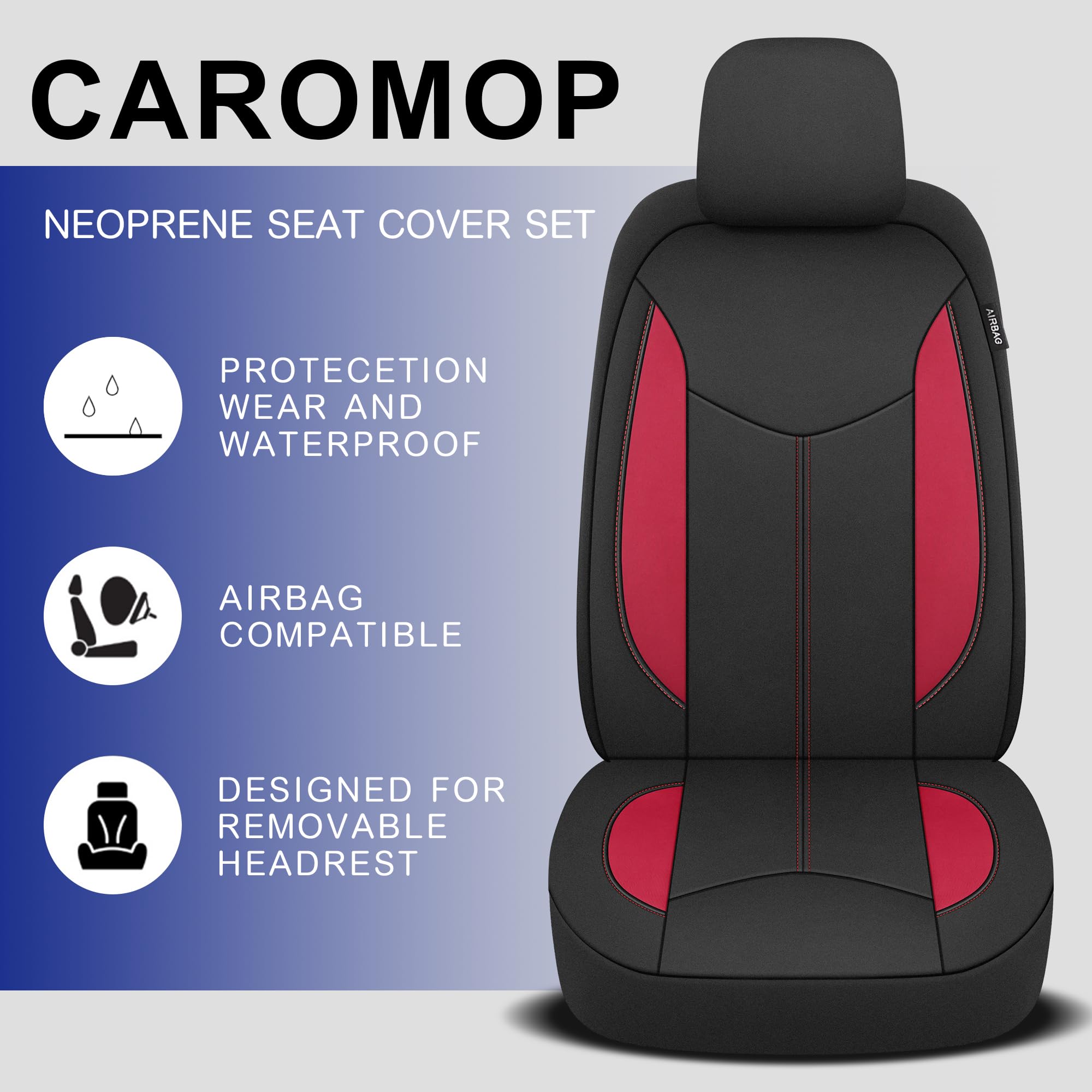 Caromop Neoprene Car Seat Cover 2 Front Seats, Waterproof Seat Covers For Cars, Universal Fit For Most Car Interior Covers-Sedan